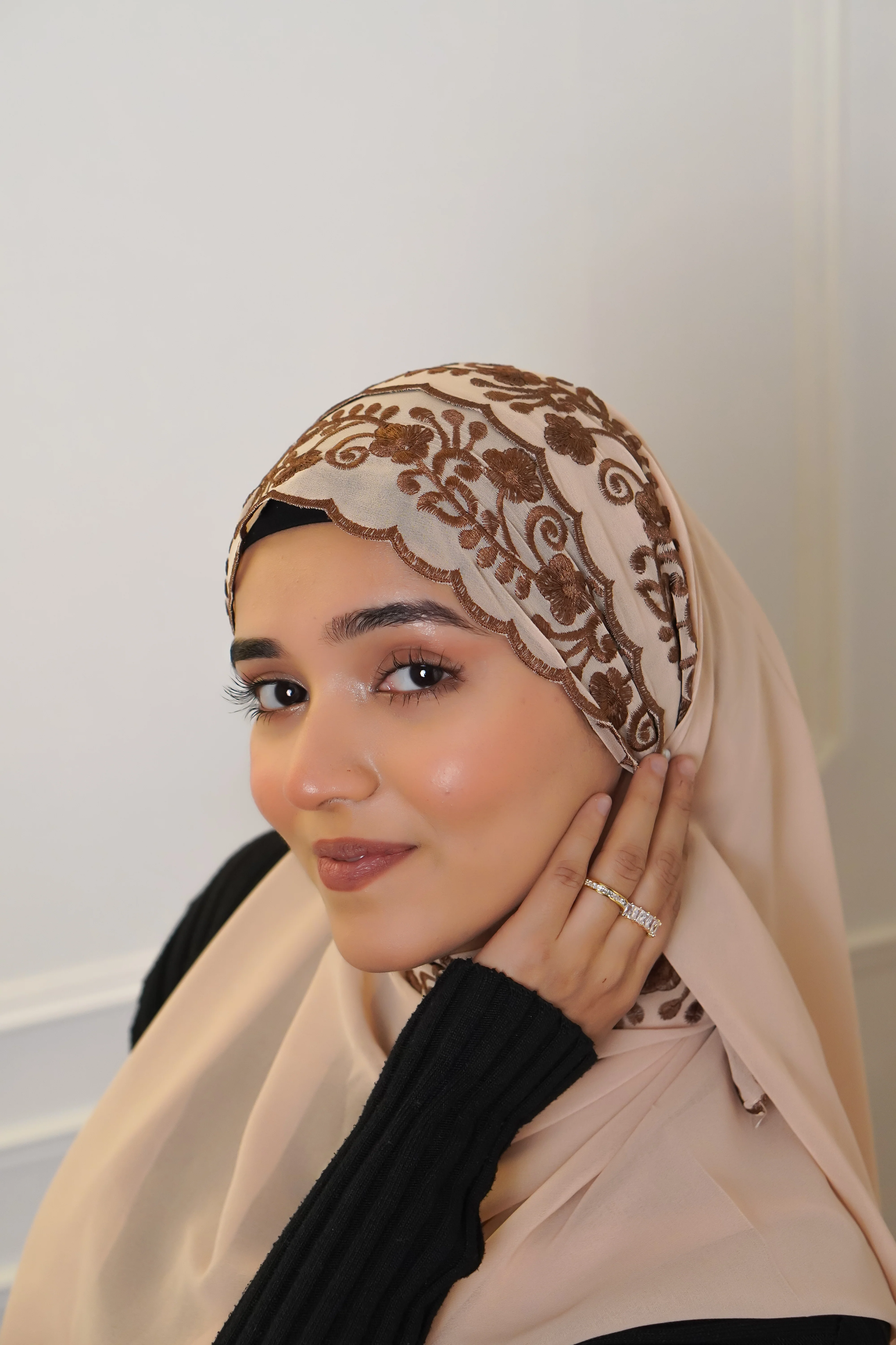 EMBROIDERED HIJAB - Brown - Image 2