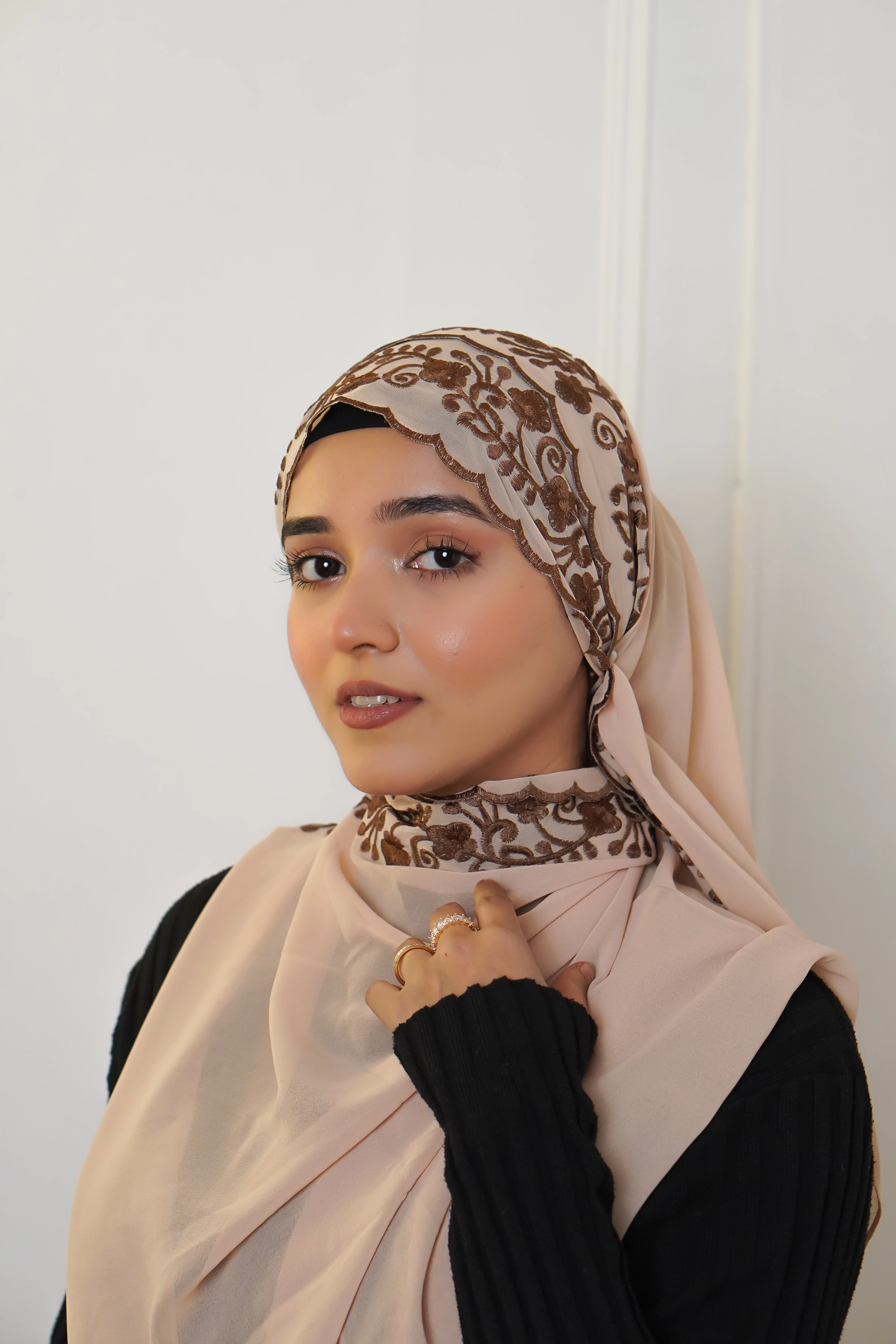 EMBROIDERED HIJAB - Brown - Image 3