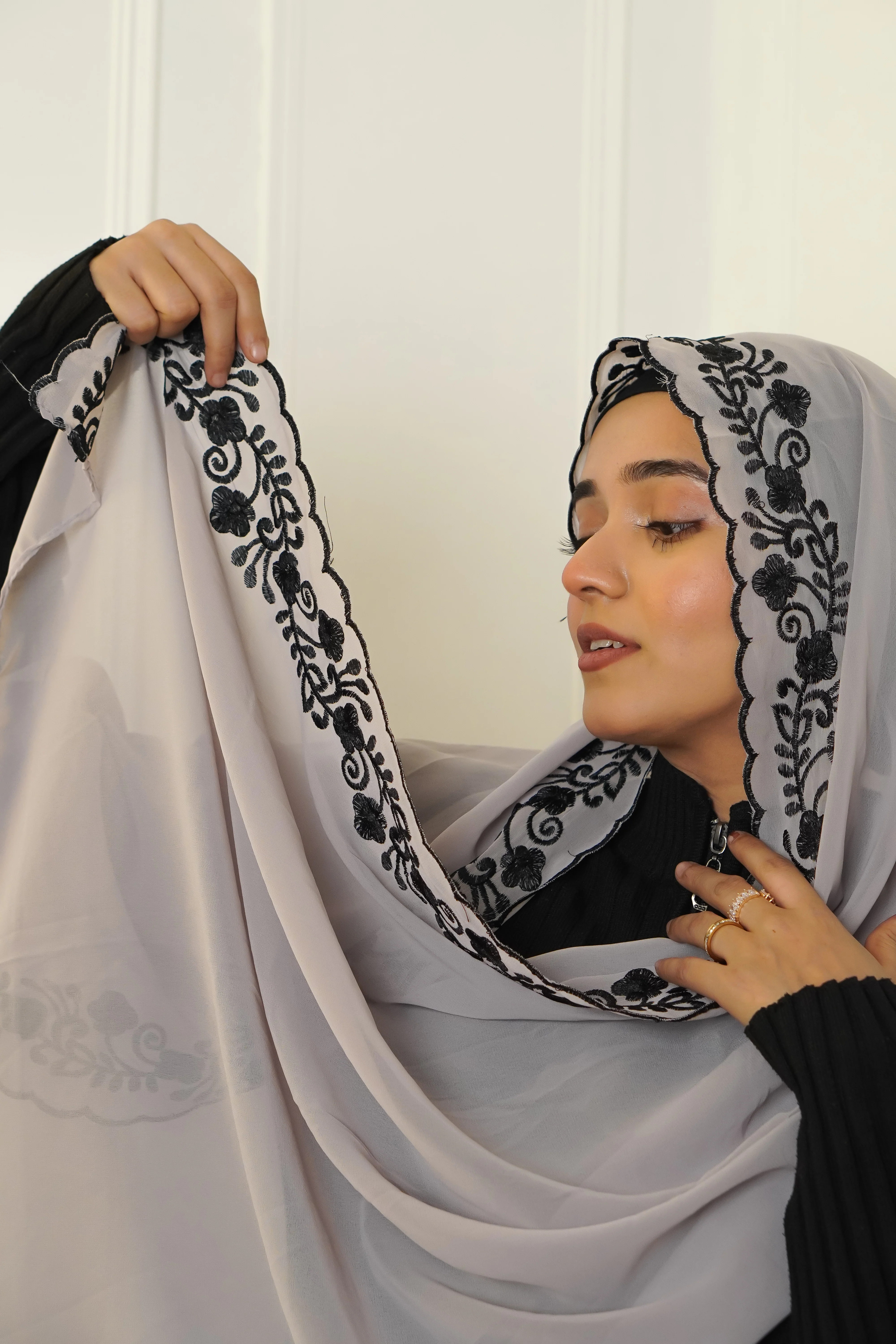 EMBROIDERED HIJAB - Grey - Image 4