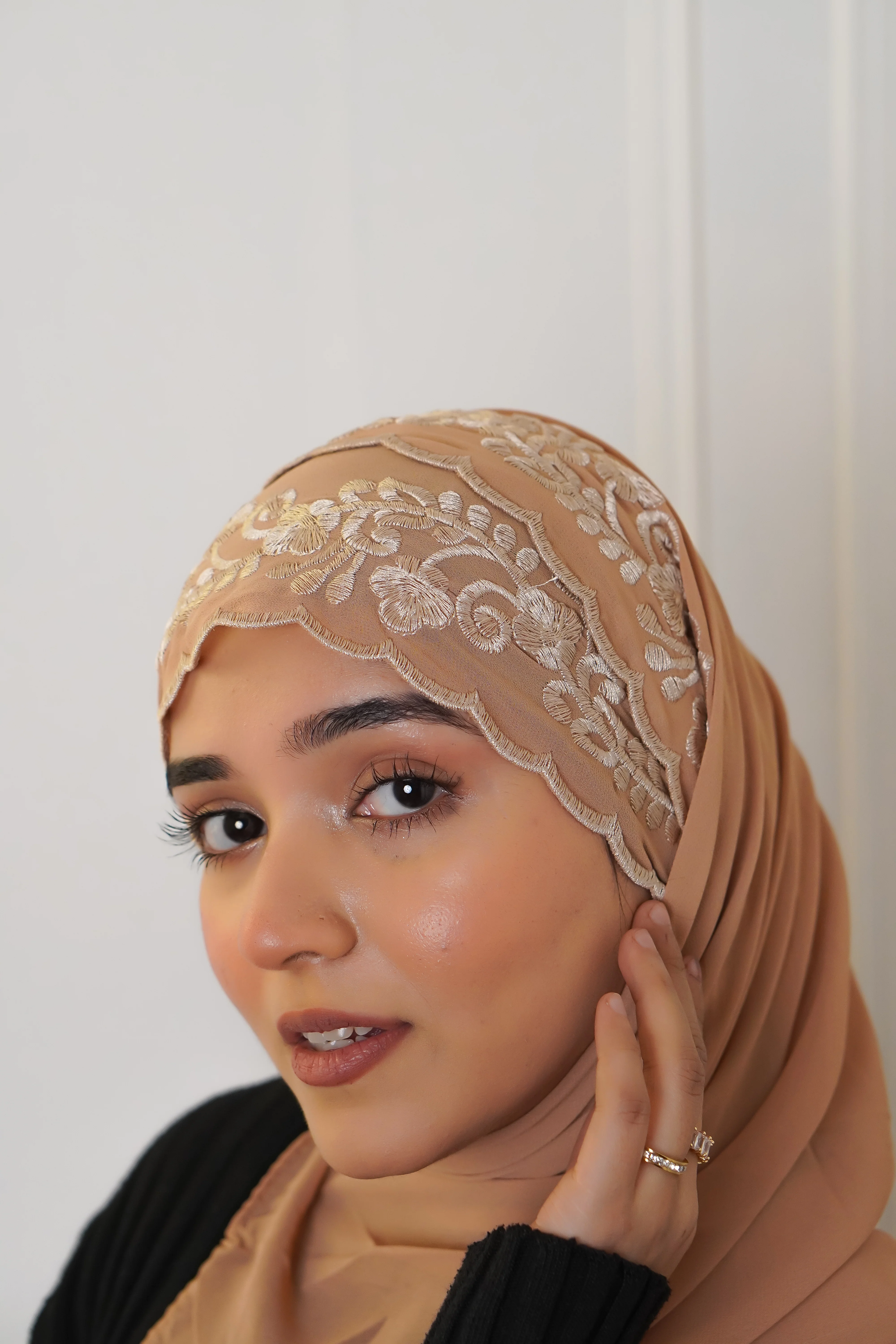 EMBROIDERED HIJAB - Peach - Image 5