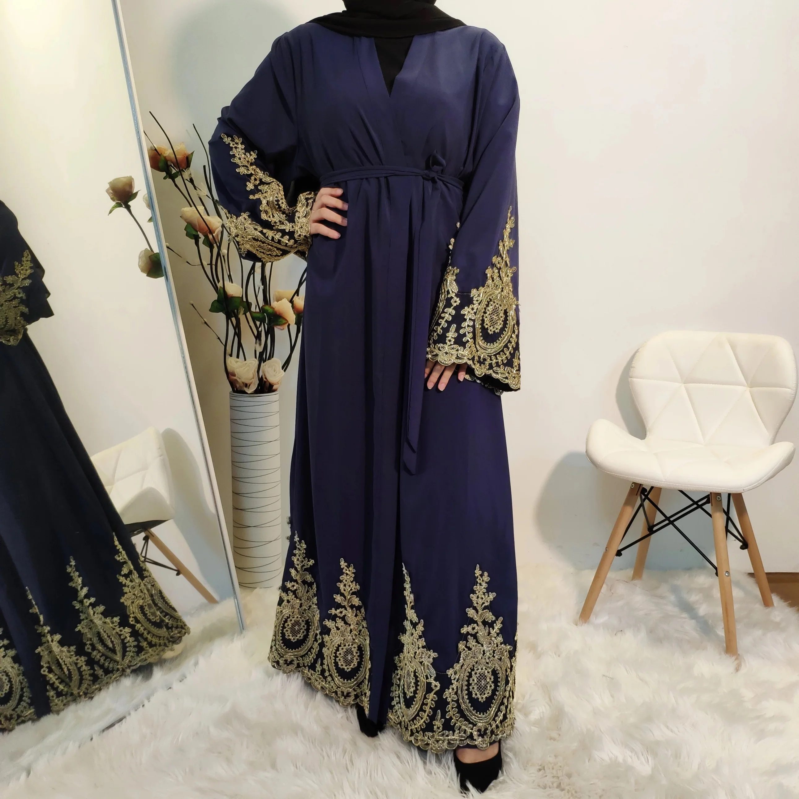 Evelyn Embroidered Abayah – Royal Blue - Image 3