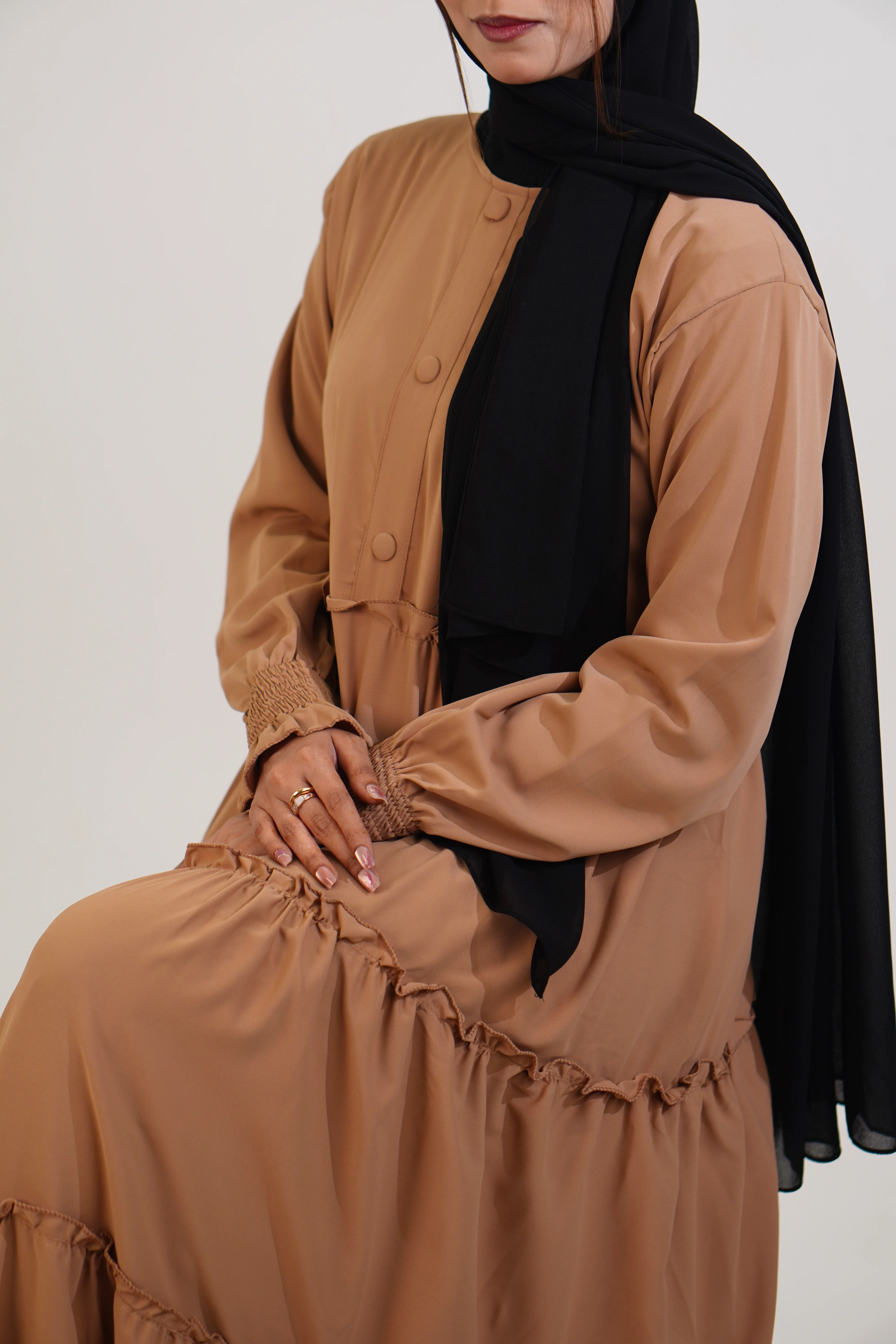 Feriha Ruffled Dress (Matte) - BEIGE - Image 12