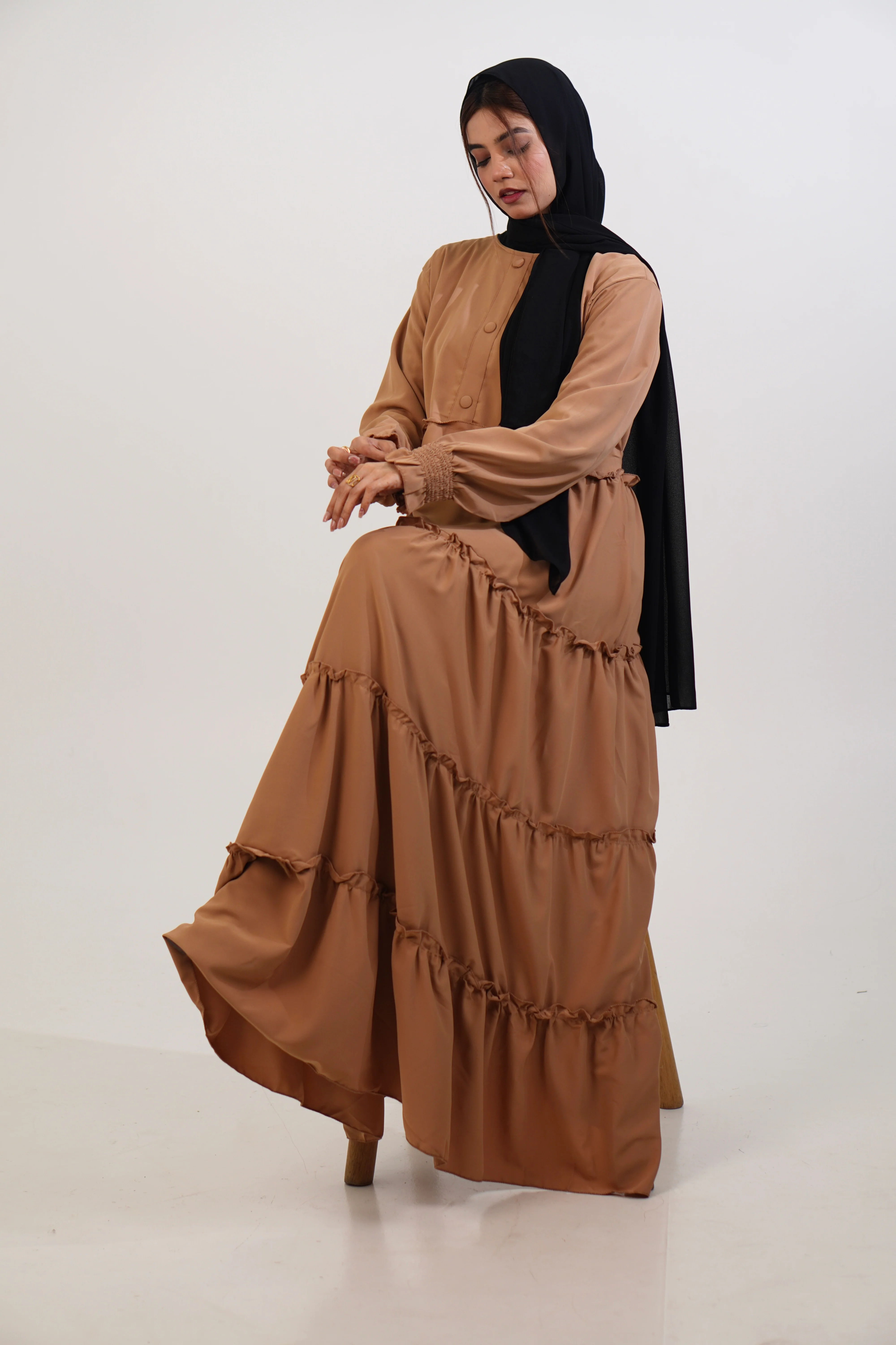 Feriha Ruffled Dress (Matte) - BEIGE - Image 6
