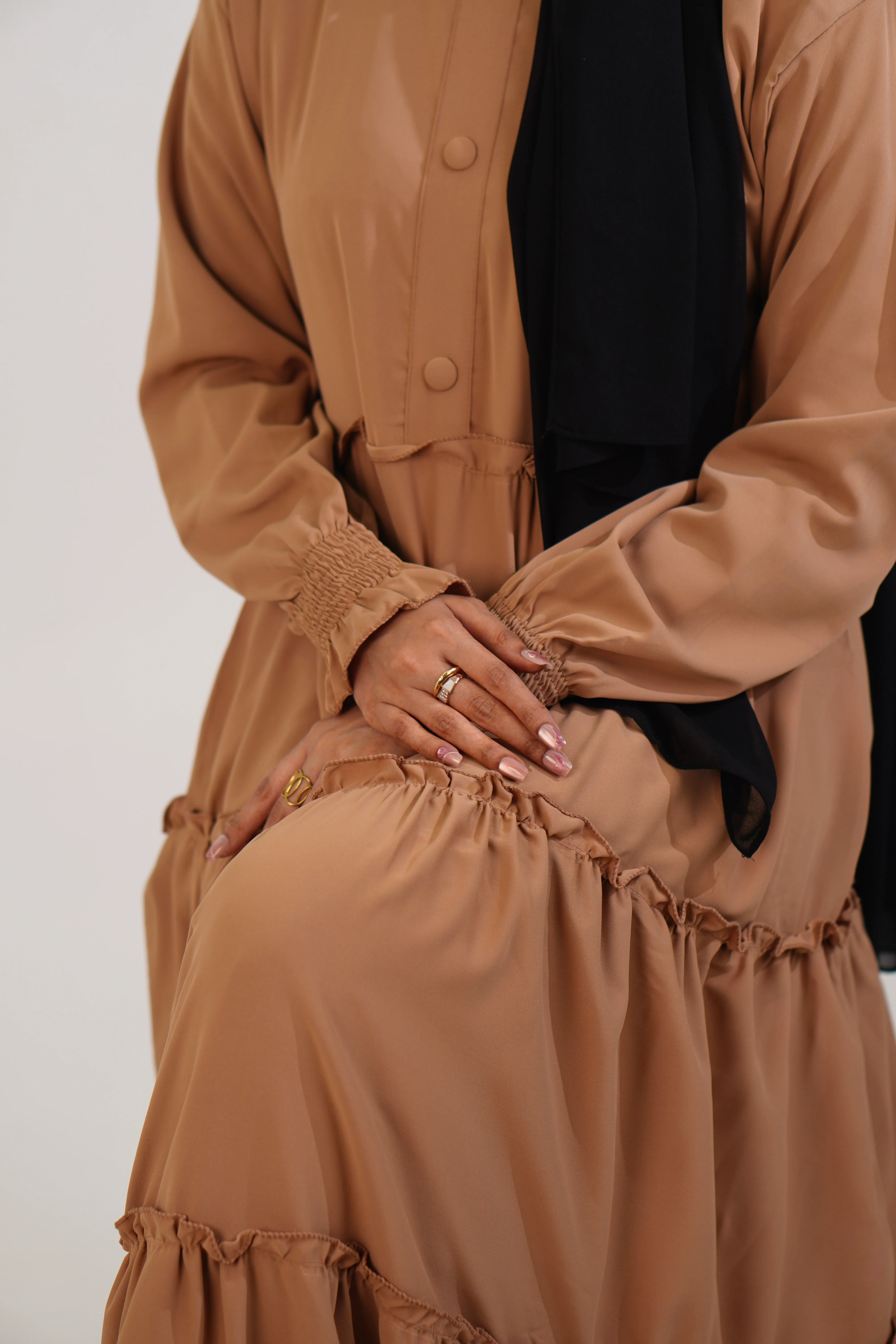 Feriha Ruffled Dress (Matte) - BEIGE - Image 7