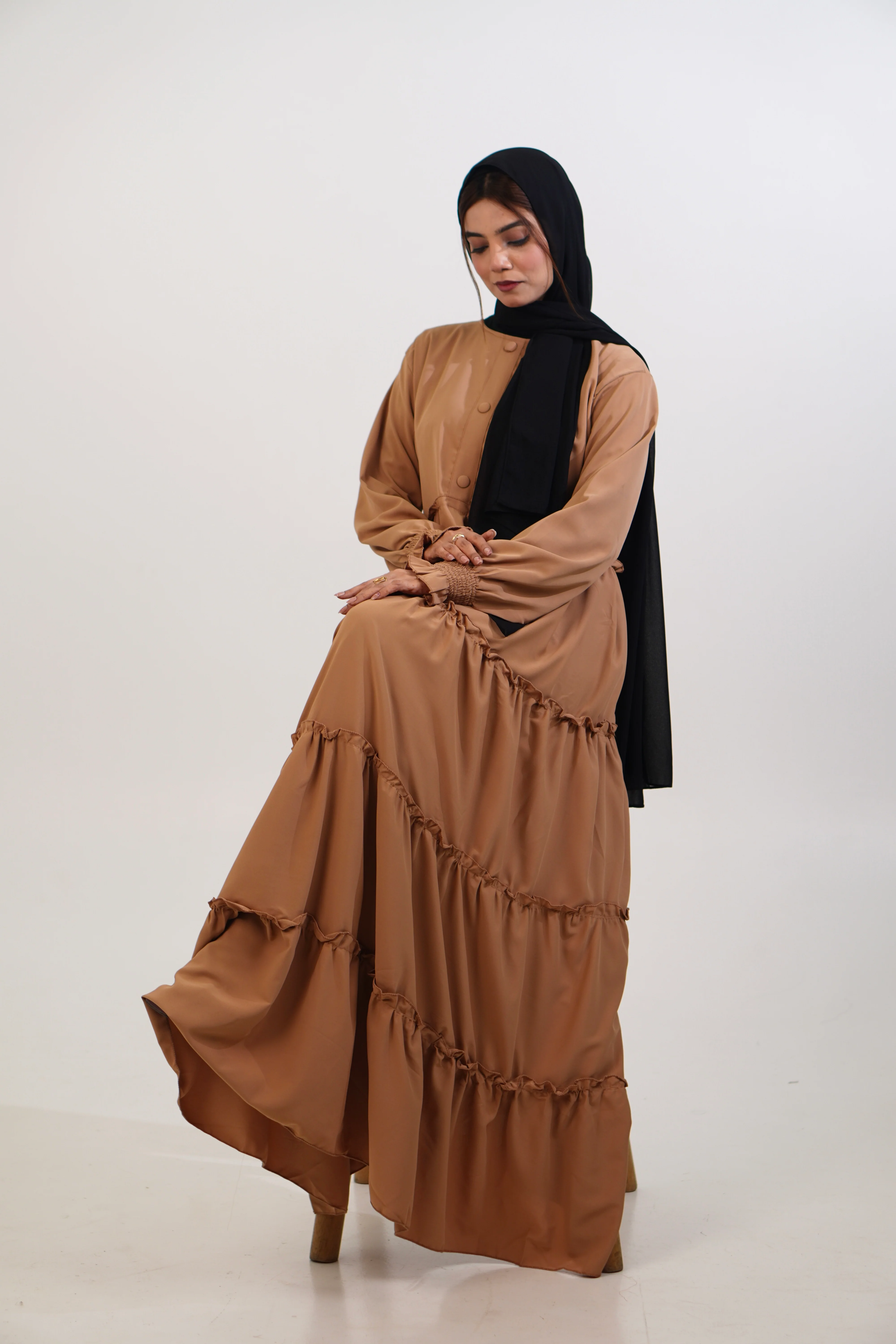 Feriha Ruffled Dress (Matte) - BEIGE - Image 8