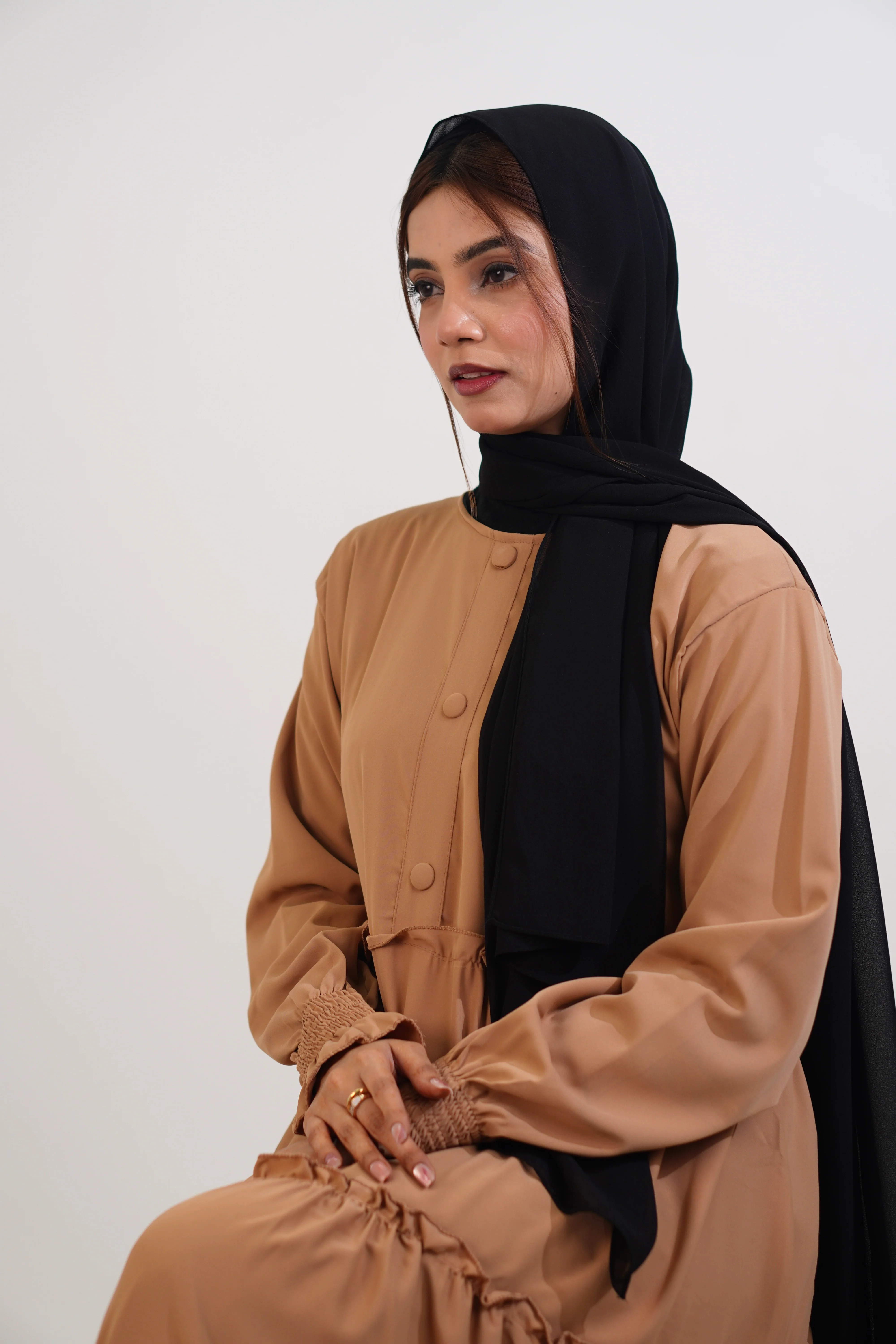 Feriha Ruffled Dress (Matte) - BEIGE - Image 9