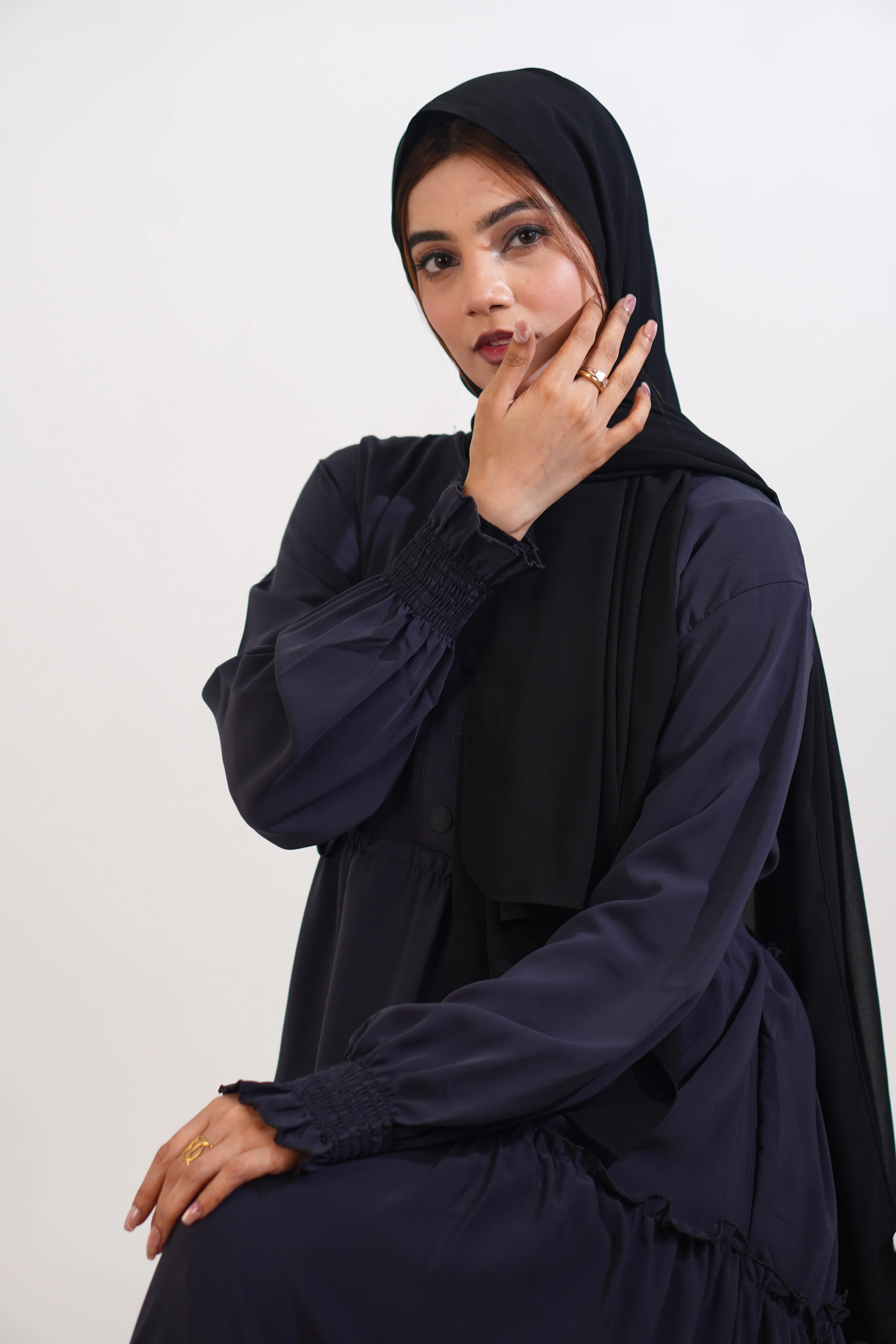 Feriha Ruffled Dress (Matte) - NAVY BLUE - Image 3