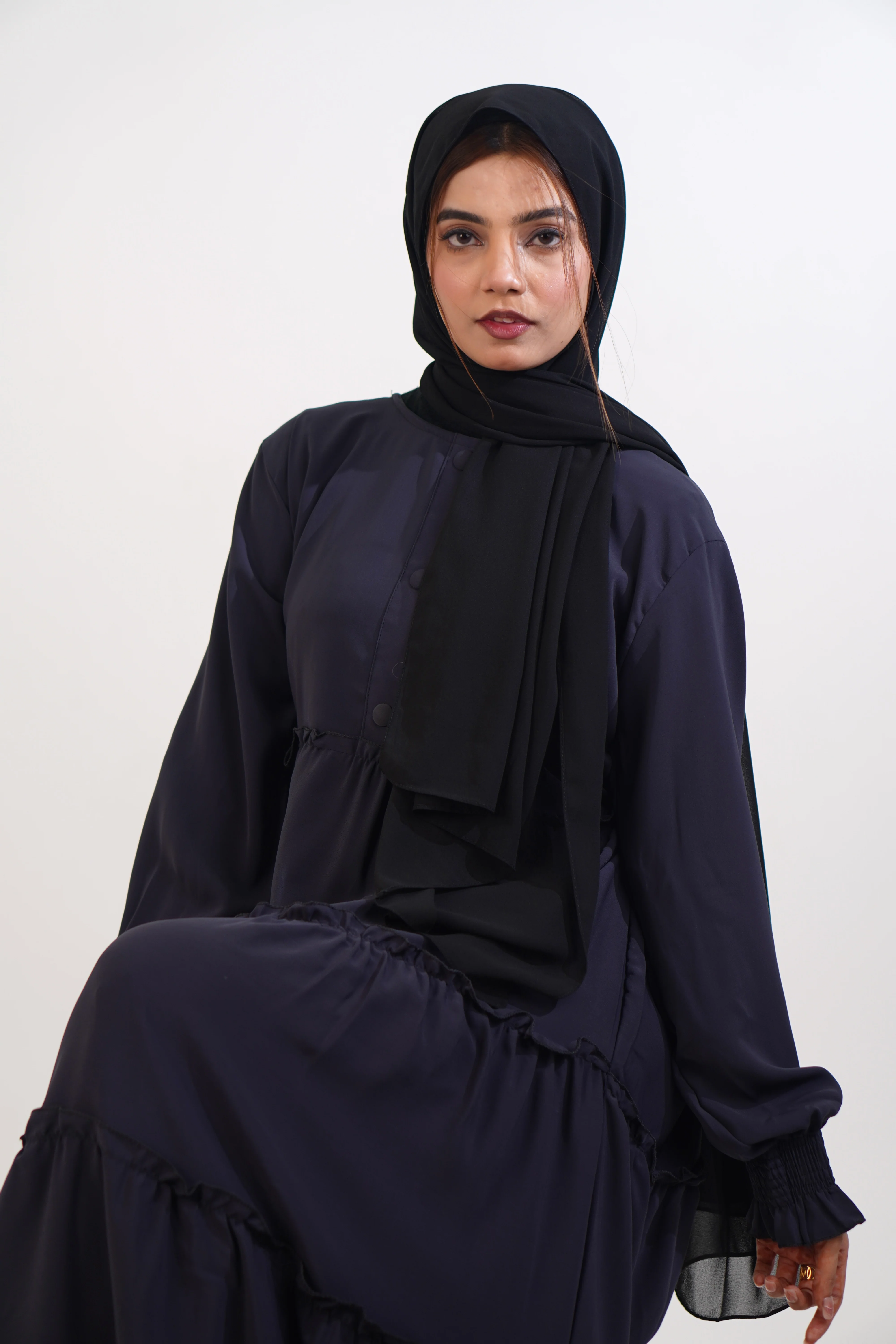 Feriha Ruffled Dress (Matte) - NAVY BLUE - Image 4