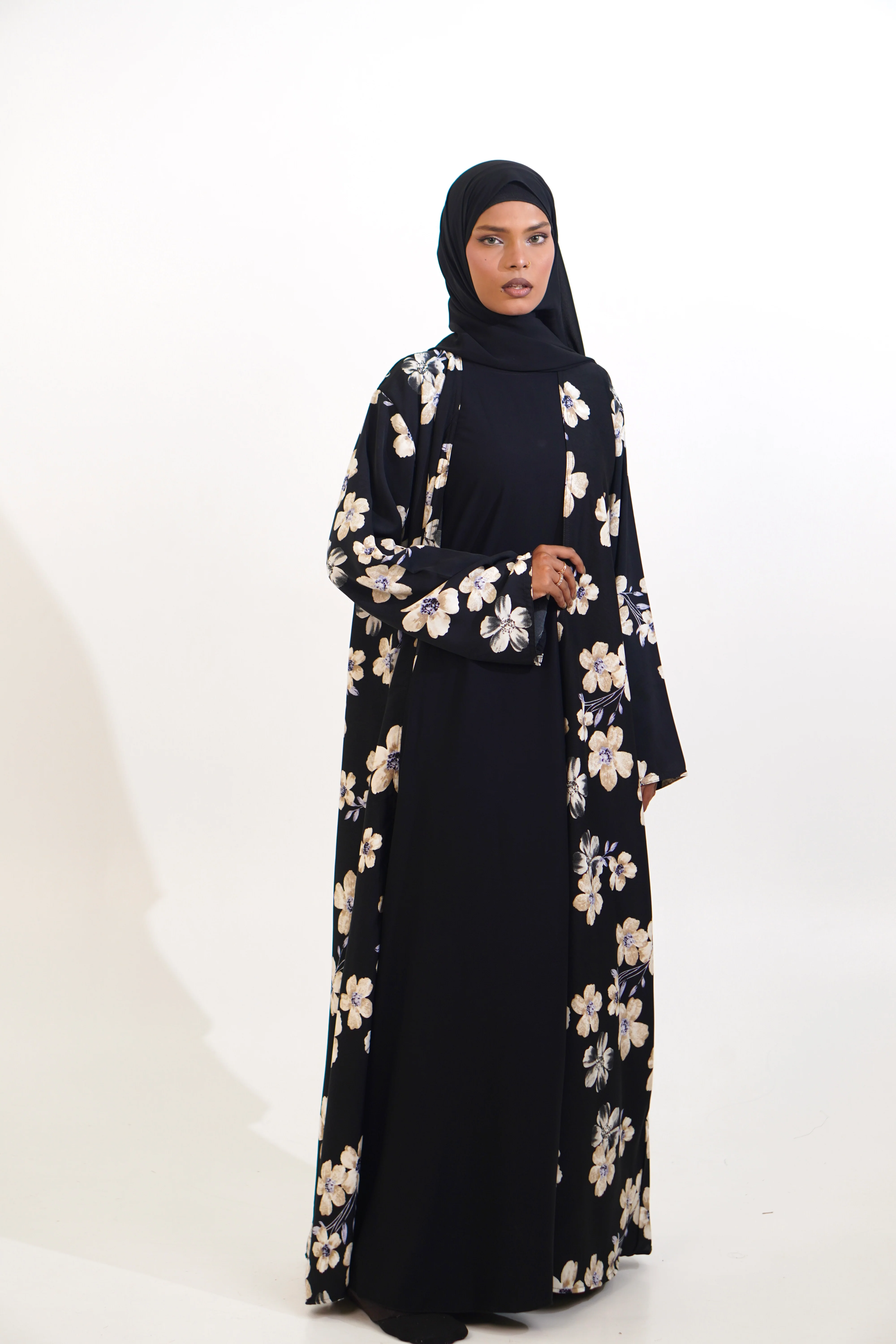 FLORAL PRINTED ABAYAH - BLACK - Image 11