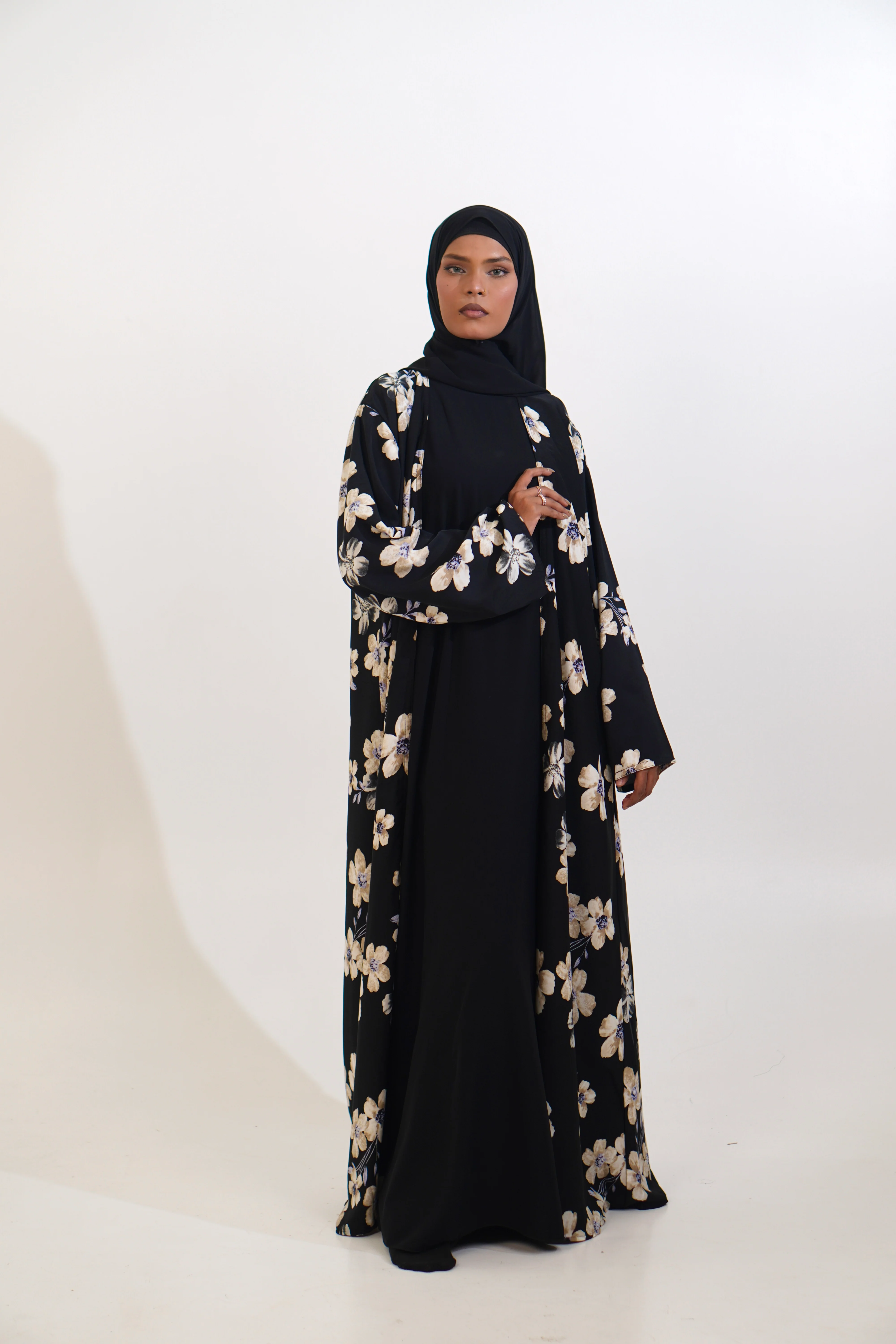 FLORAL PRINTED ABAYAH - BLACK - Image 13