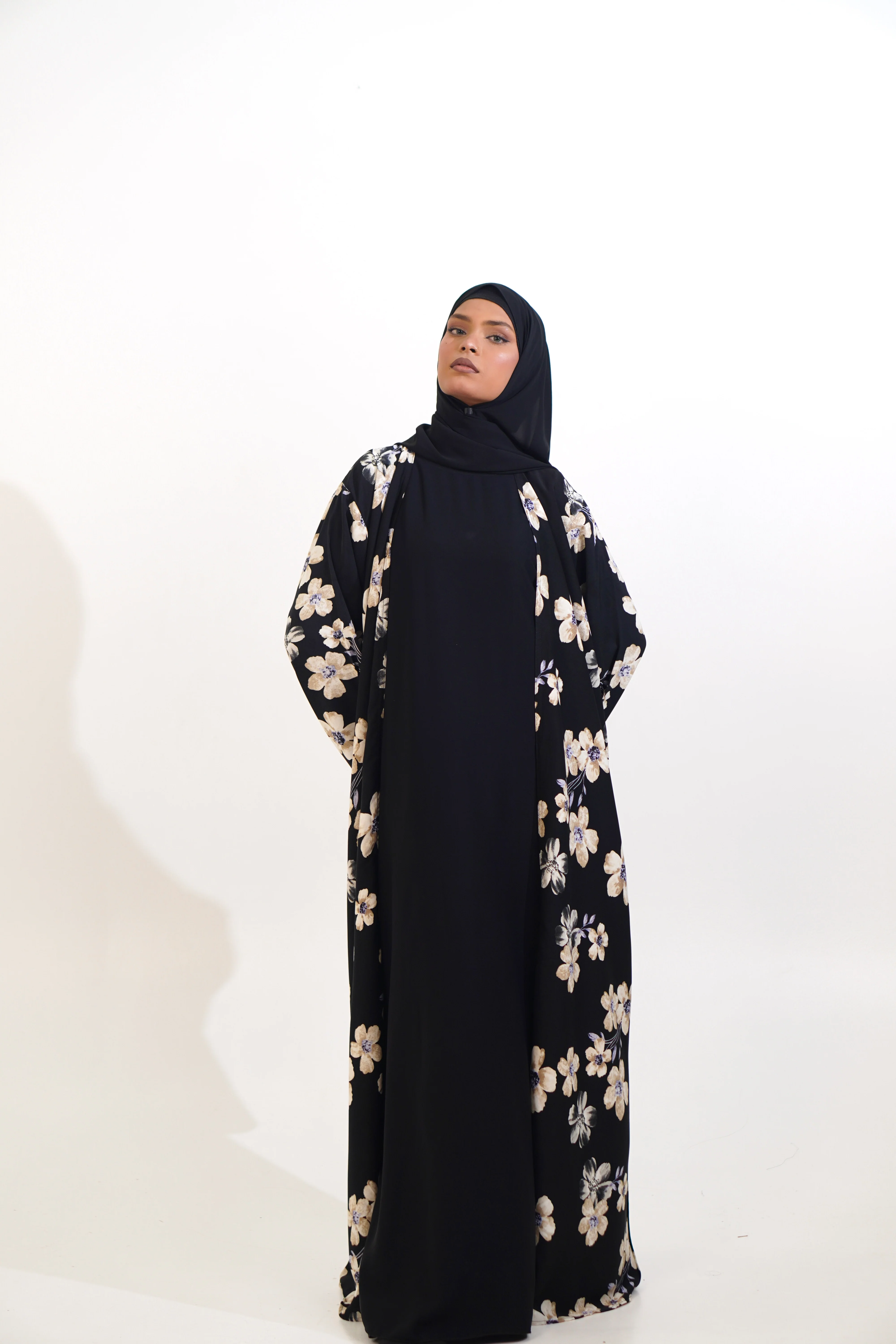 FLORAL PRINTED ABAYAH - BLACK - Image 15
