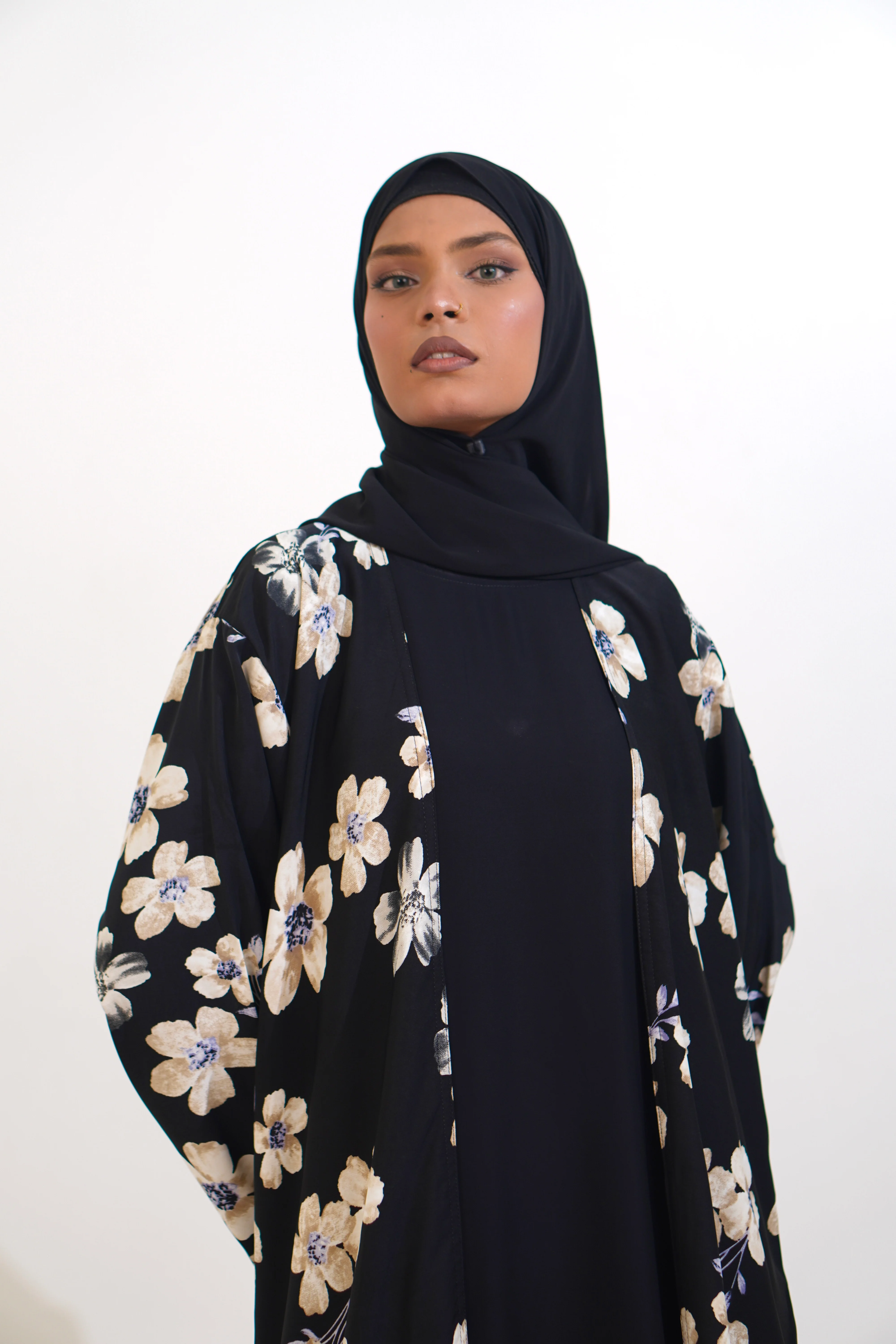 FLORAL PRINTED ABAYAH - BLACK - Image 7