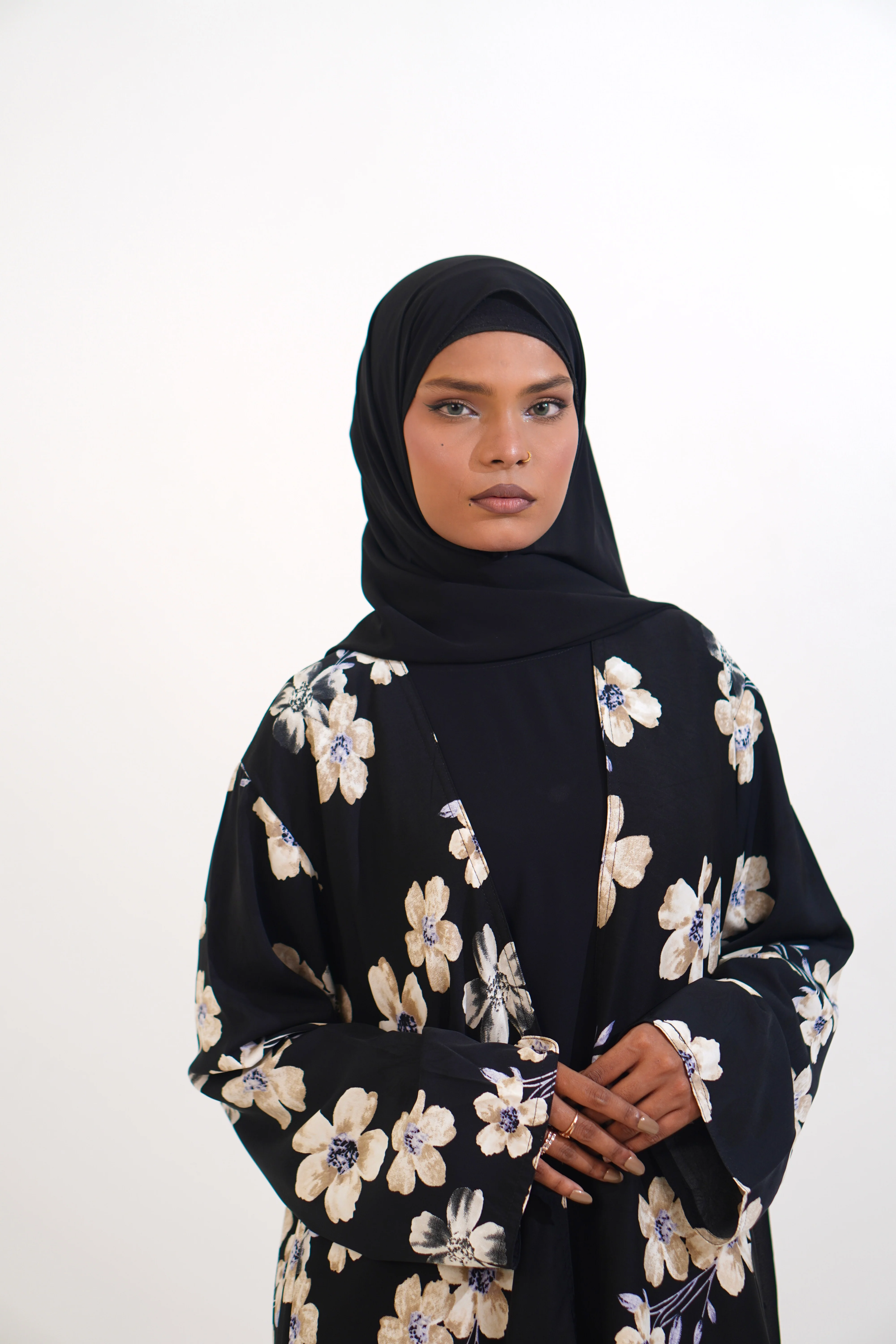 FLORAL PRINTED ABAYAH - BLACK - Image 9