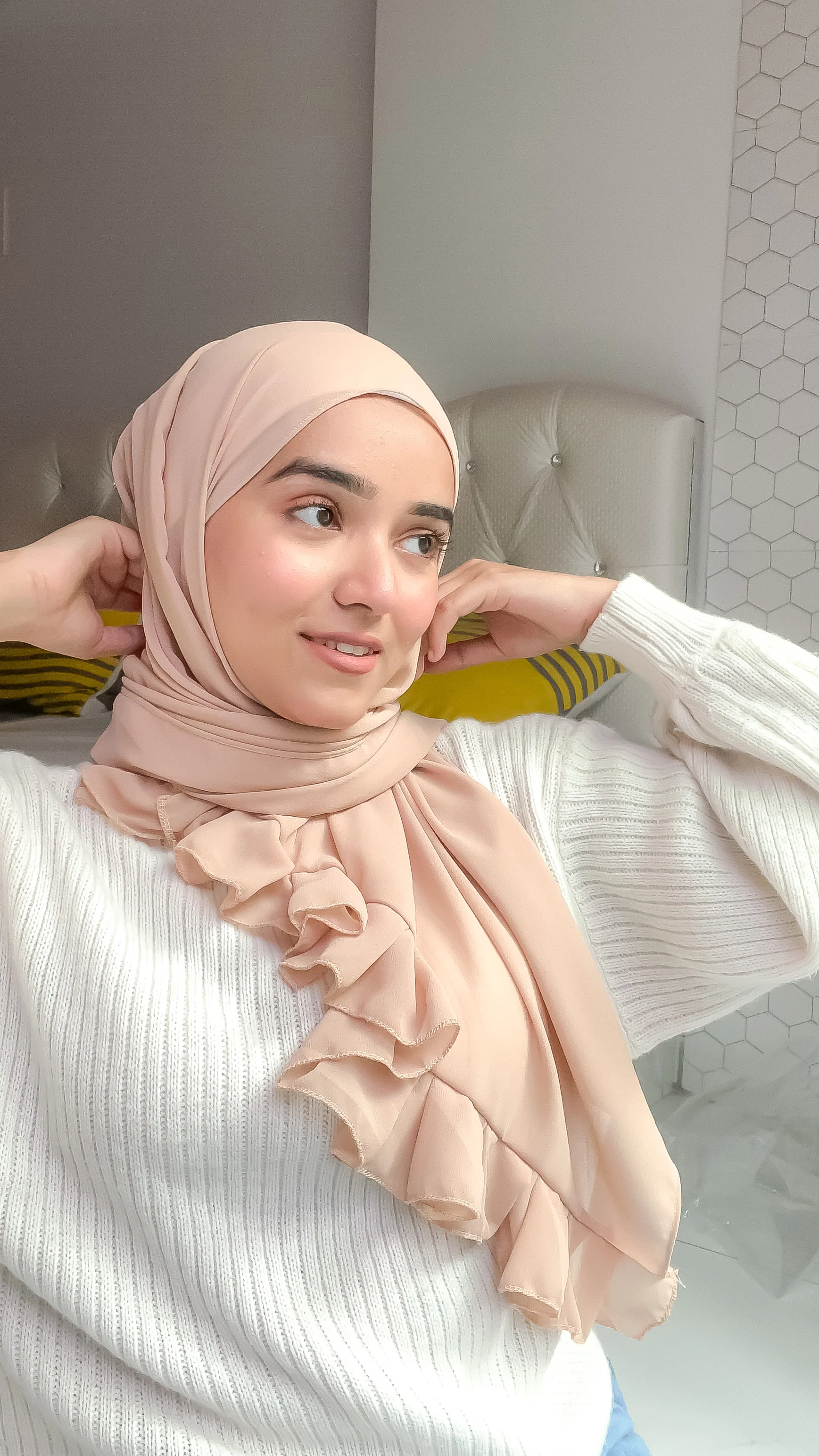 Frill Hijab - Beige - Image 5