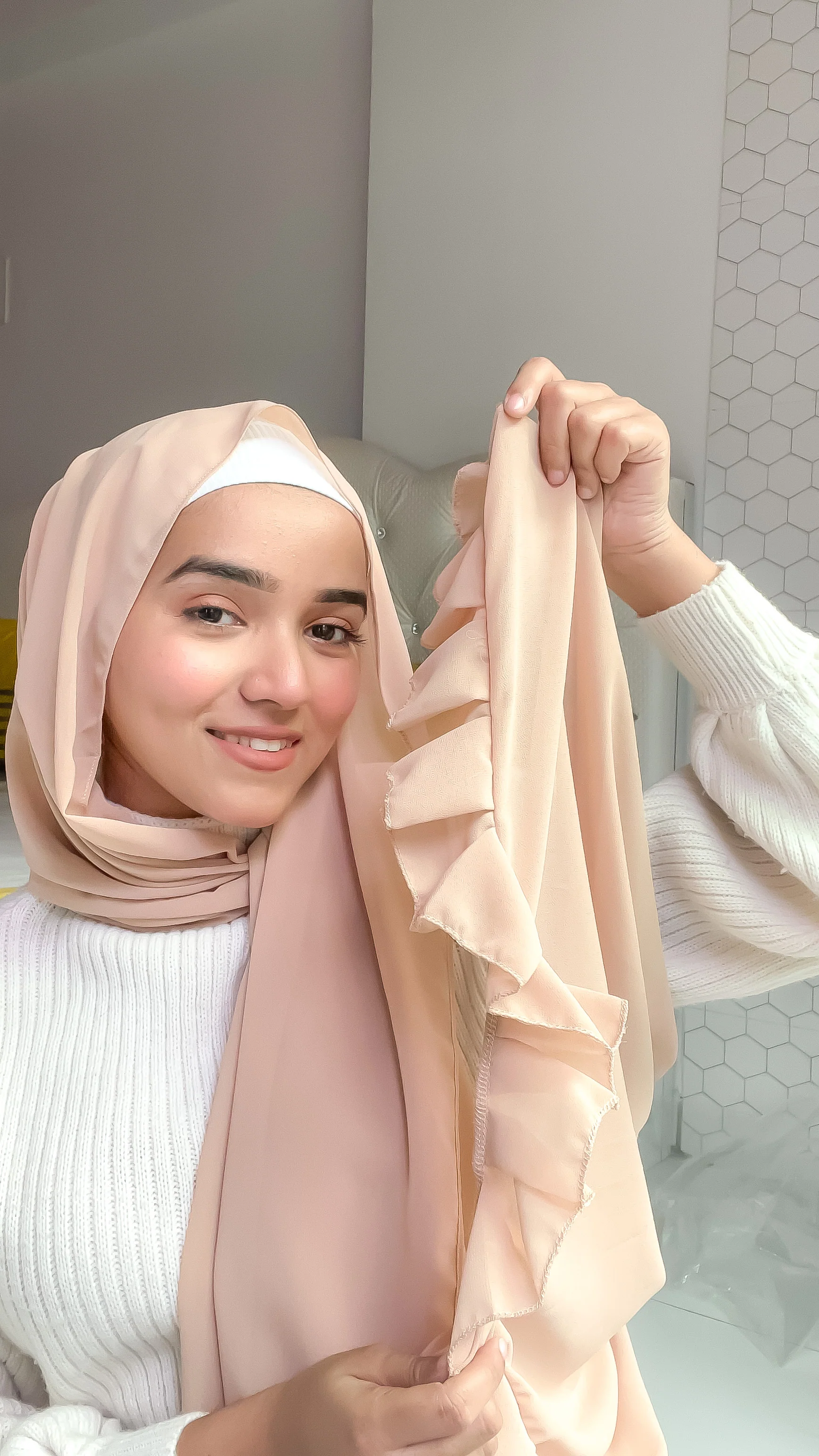Frill Hijab - Beige - Image 6