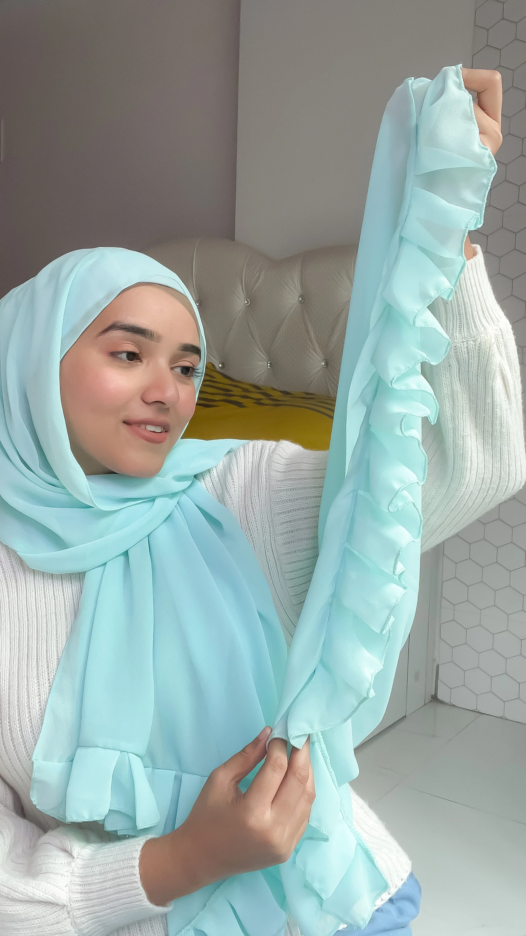 Frill Hijab - ocean blue