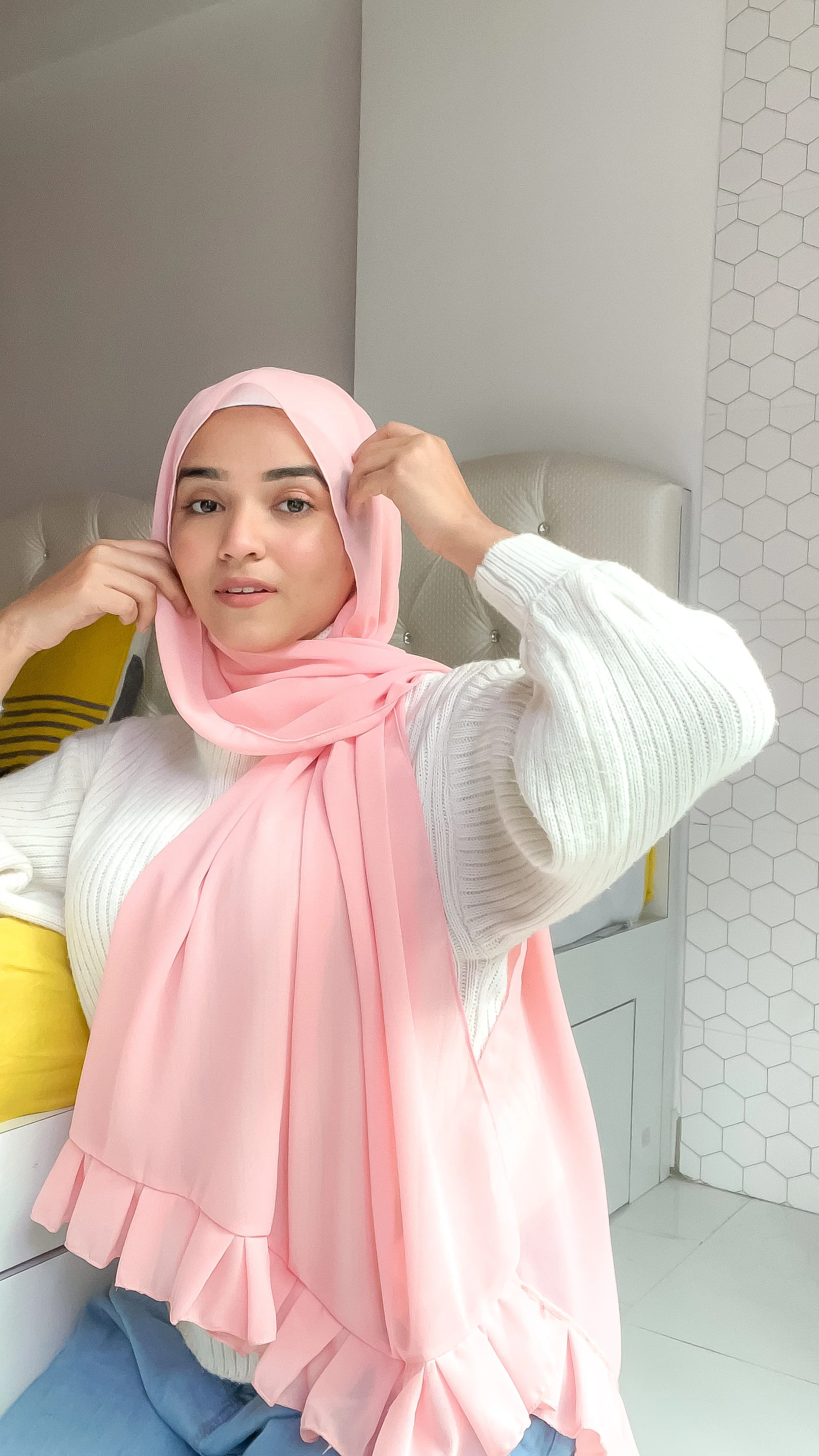 Frill Hijab - Peach - Image 2