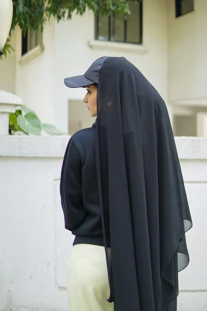 HIJAB ATTACHED WITH CAP - BLACK - Image 3