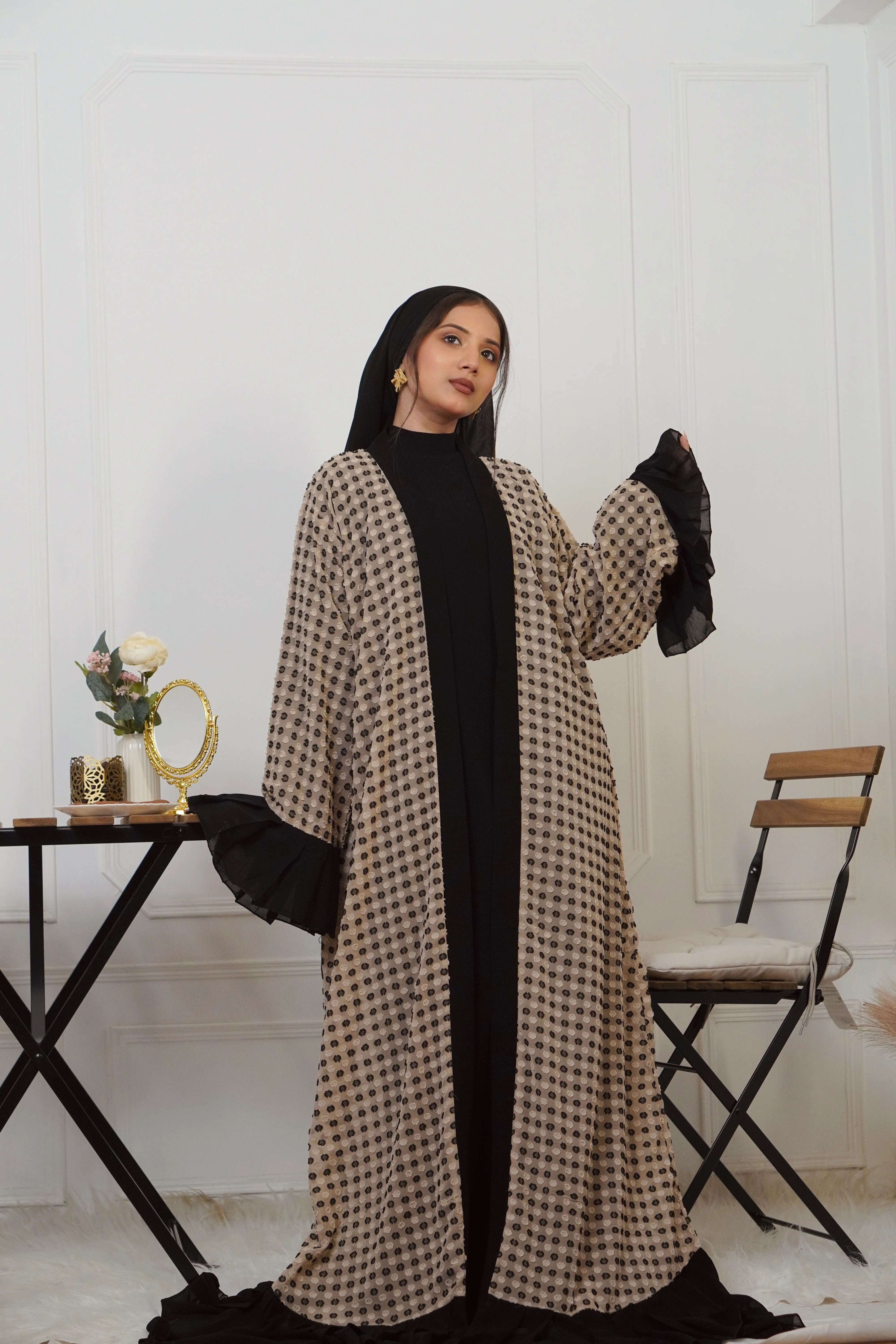 BLACK & BEIGE JACKET STYLE ABAYAH - Image 3