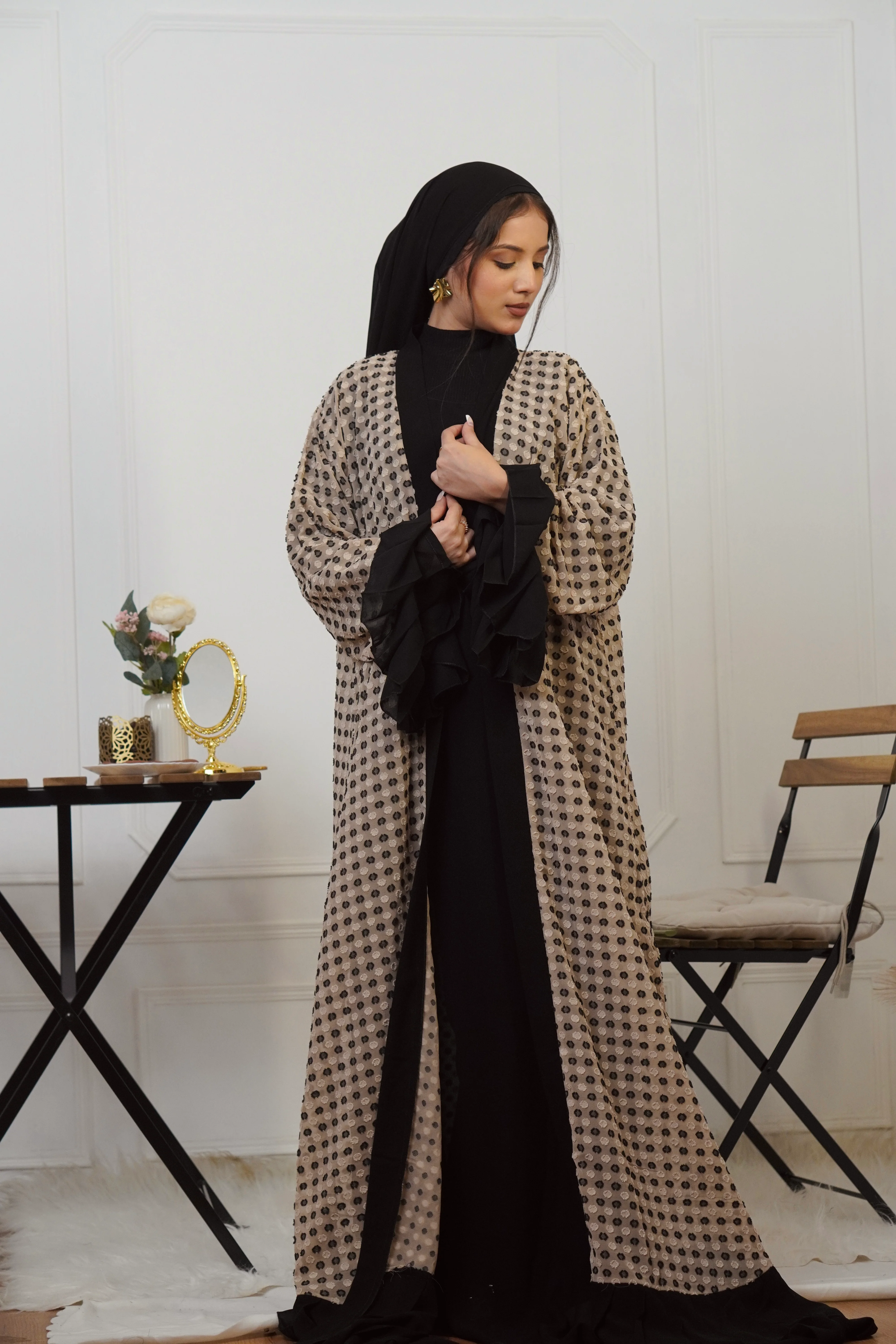 BLACK & BEIGE JACKET STYLE ABAYAH - Image 4