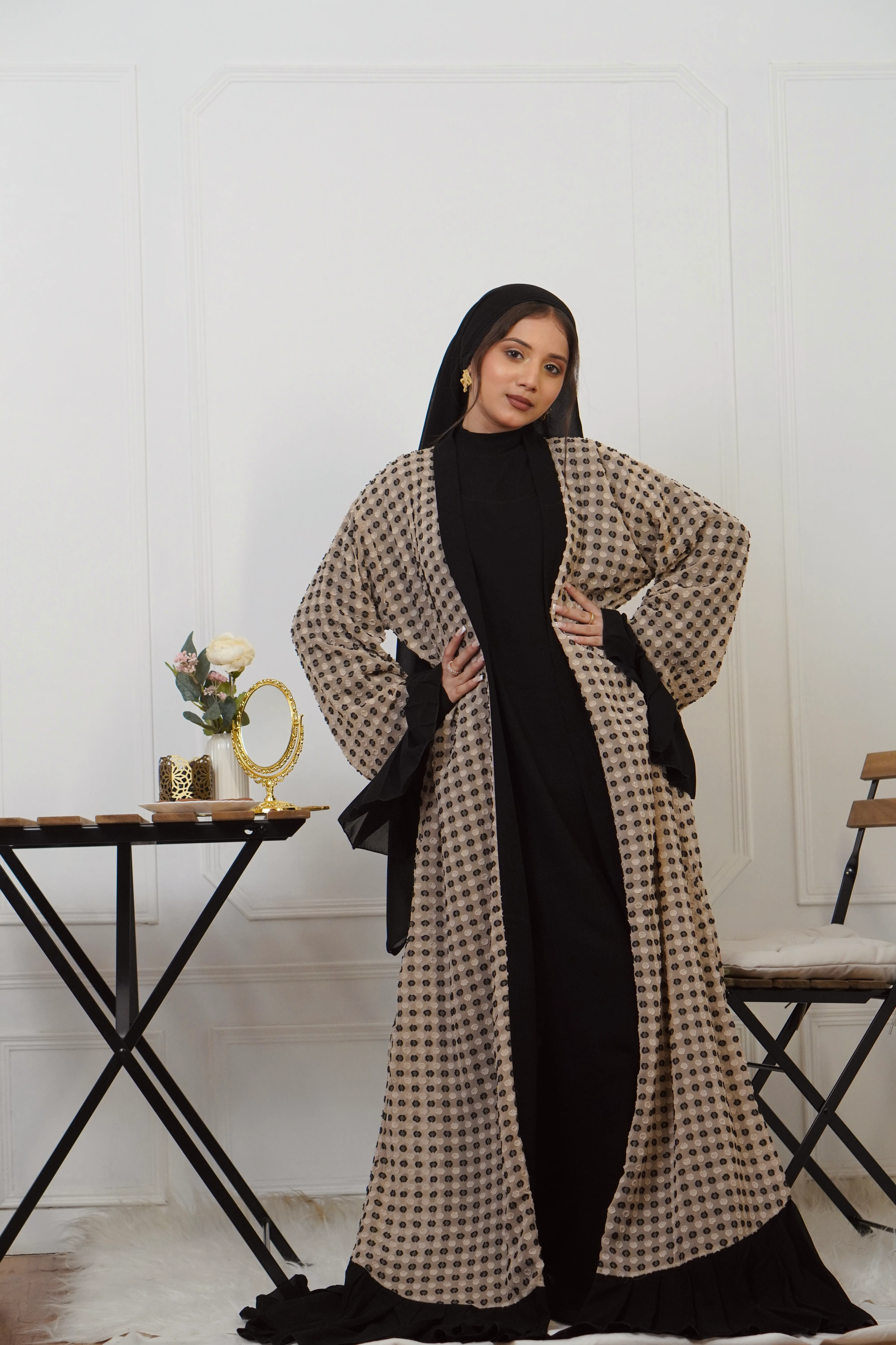 BLACK & BEIGE JACKET STYLE ABAYAH - Image 9