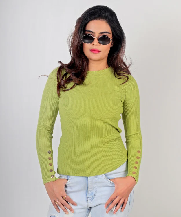 Knitted button tee – pear - Image 3
