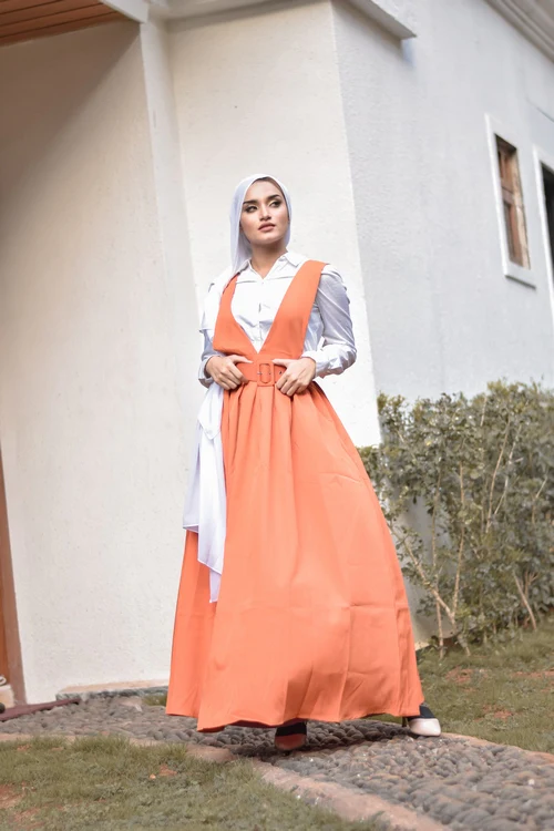 Laila belted dress – Orange - Image 3