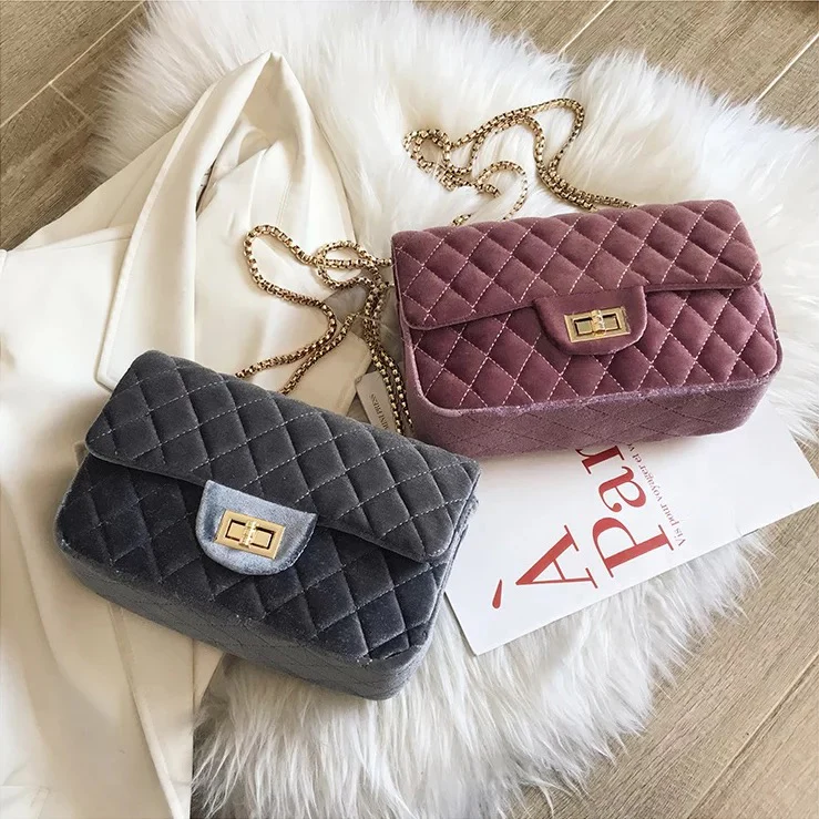 LUXURY HANDBAG - GREY VELVET