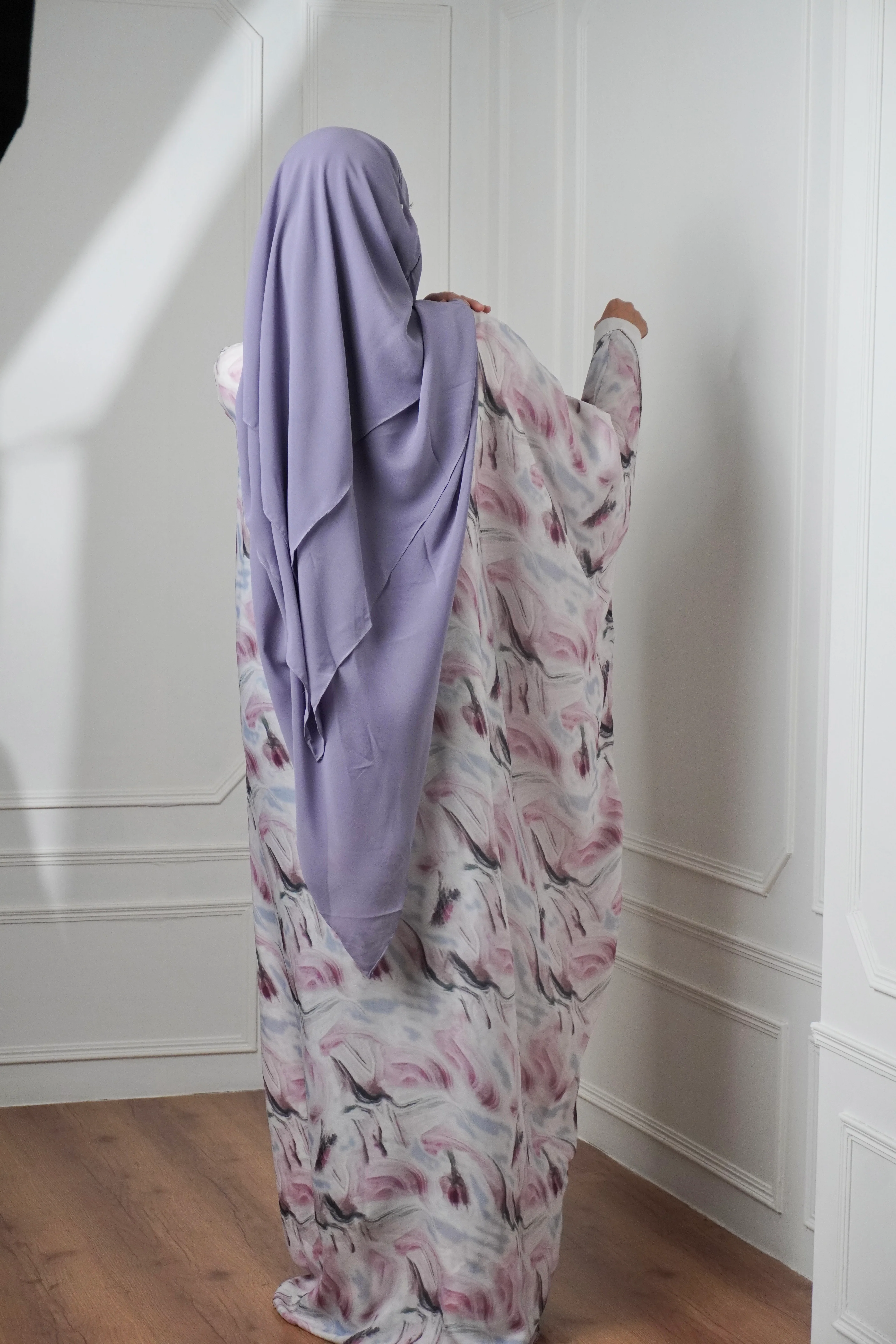Marble Print Kaftan Khimar Set - Cotton Candy - Image 5