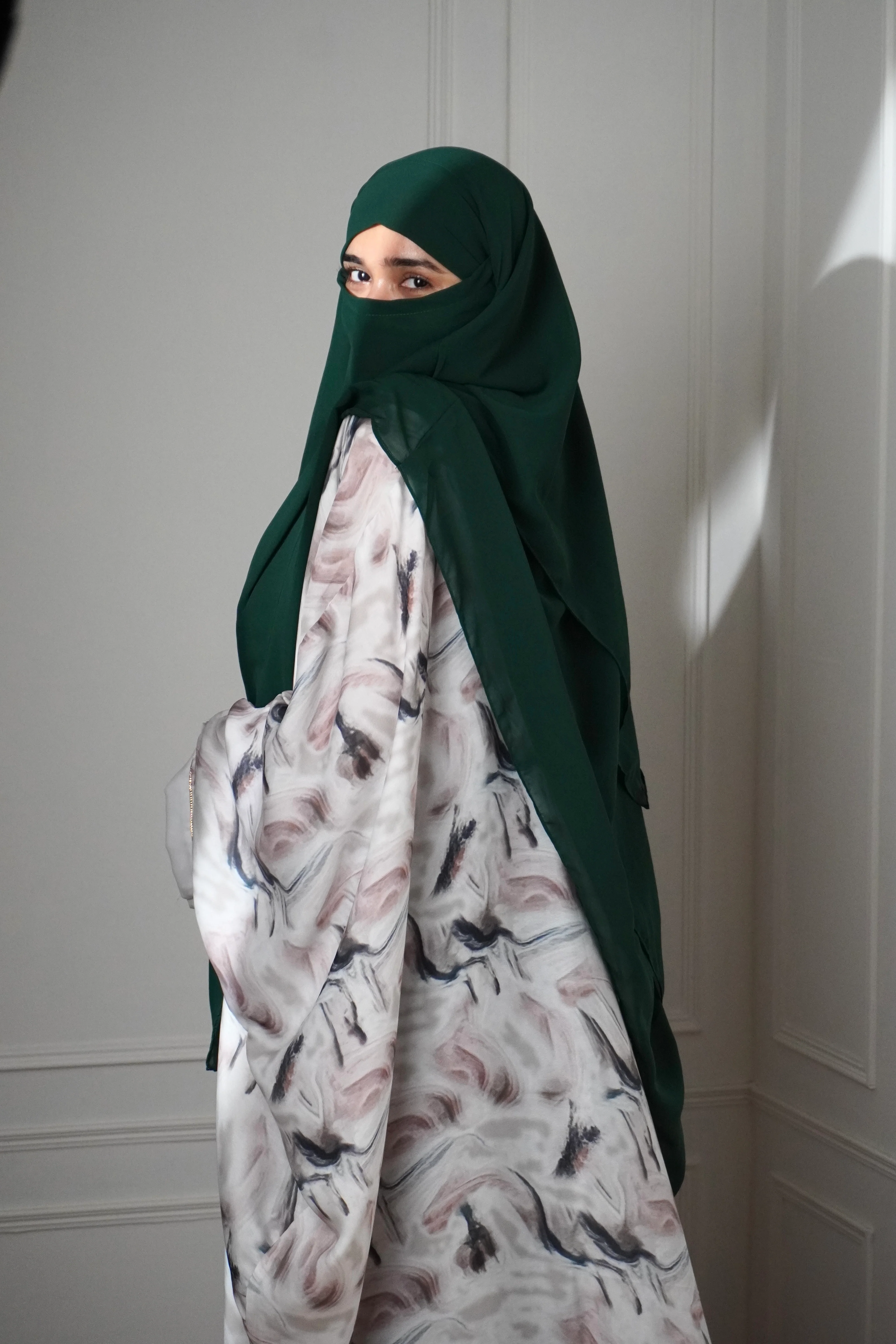 Marble Print Kaftan KHIMAR SET - Rich Green - Image 5
