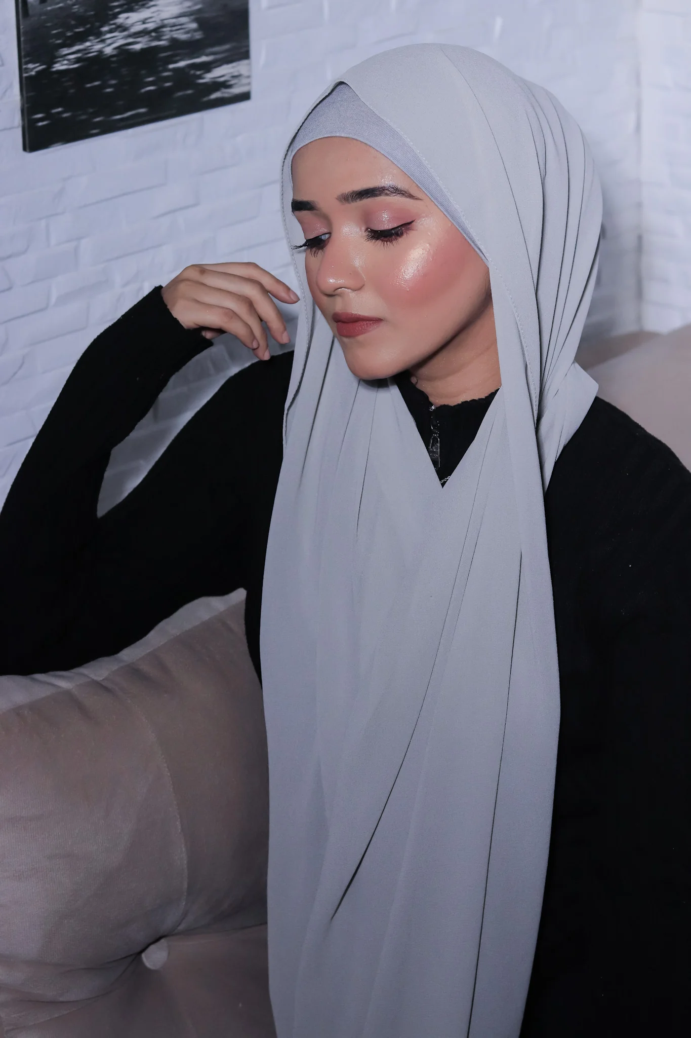 Matching Hijab Set - Grey - Image 3