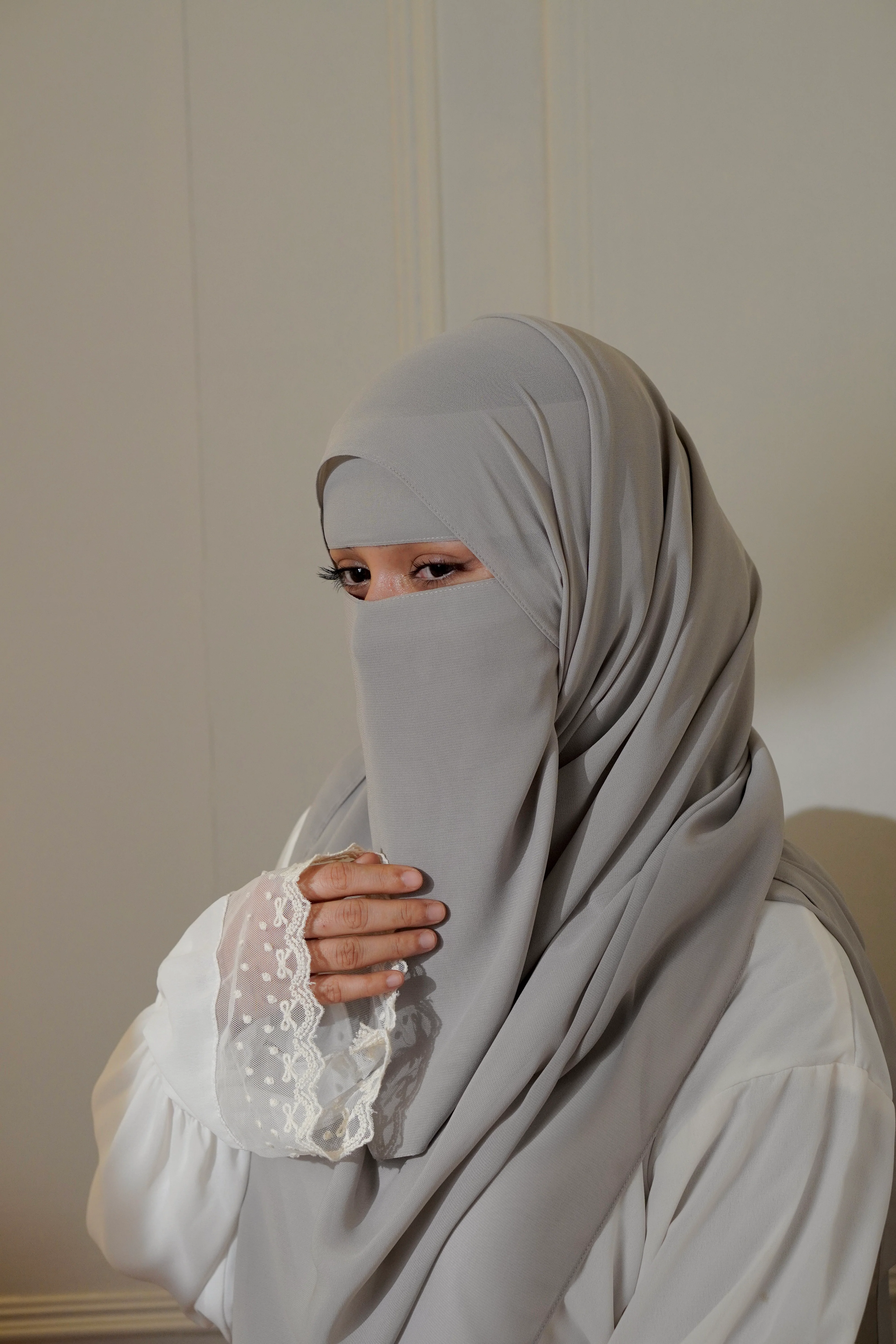 Matching Niqab Set - Grey - Image 3
