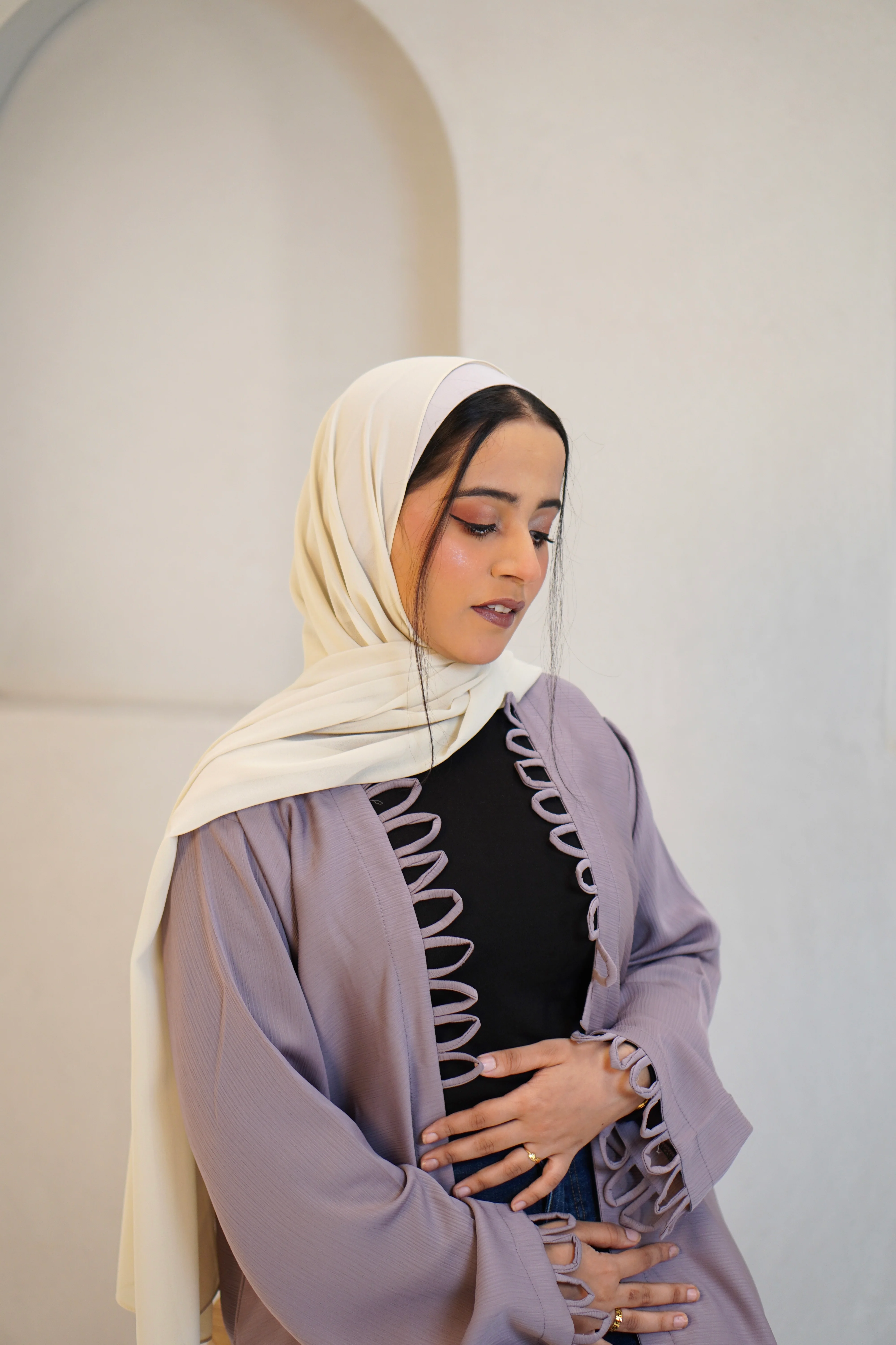 Tie Knot Shrug Abayah - Dusty Lilac - Image 10
