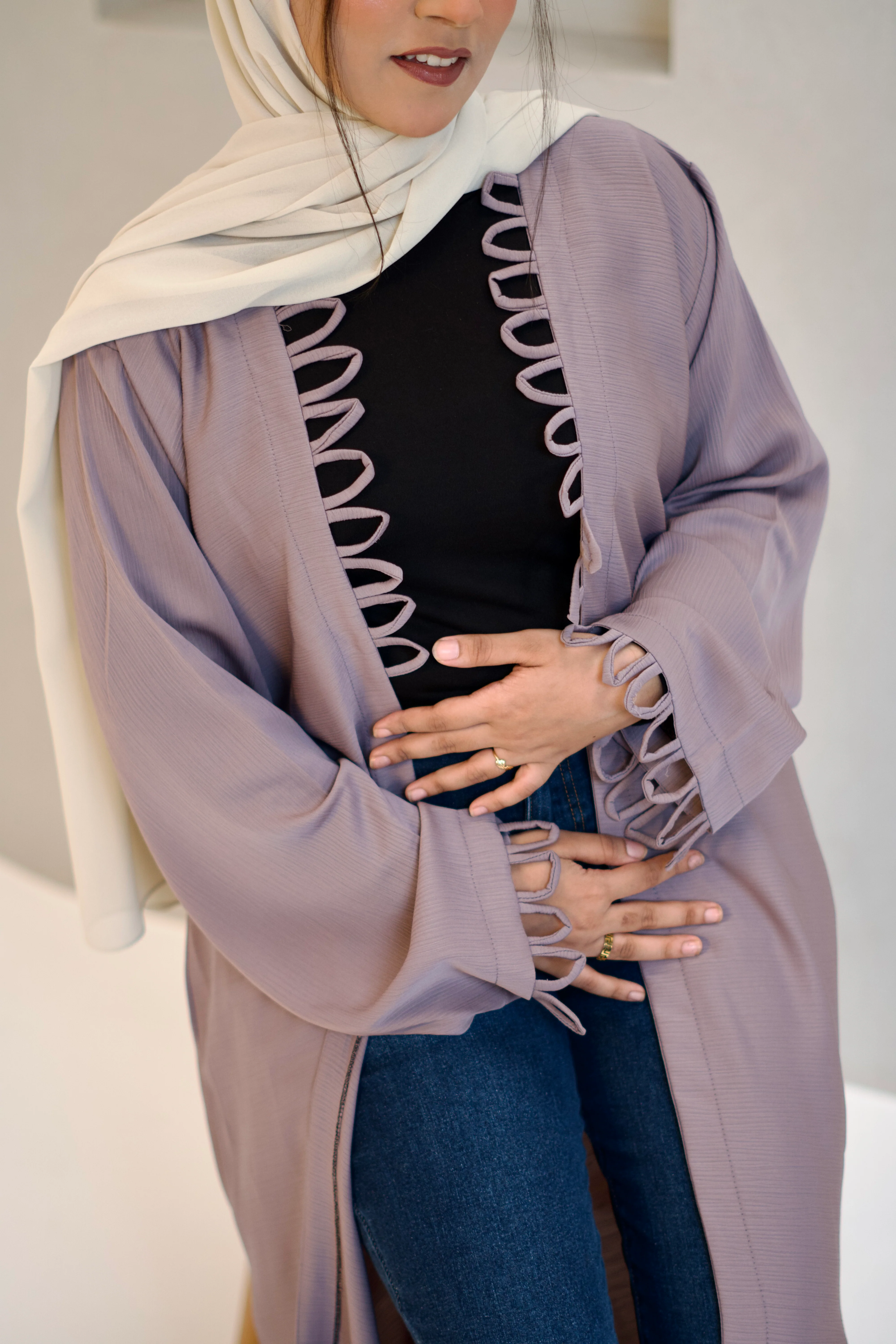 Tie Knot Shrug Abayah - Dusty Lilac - Image 2