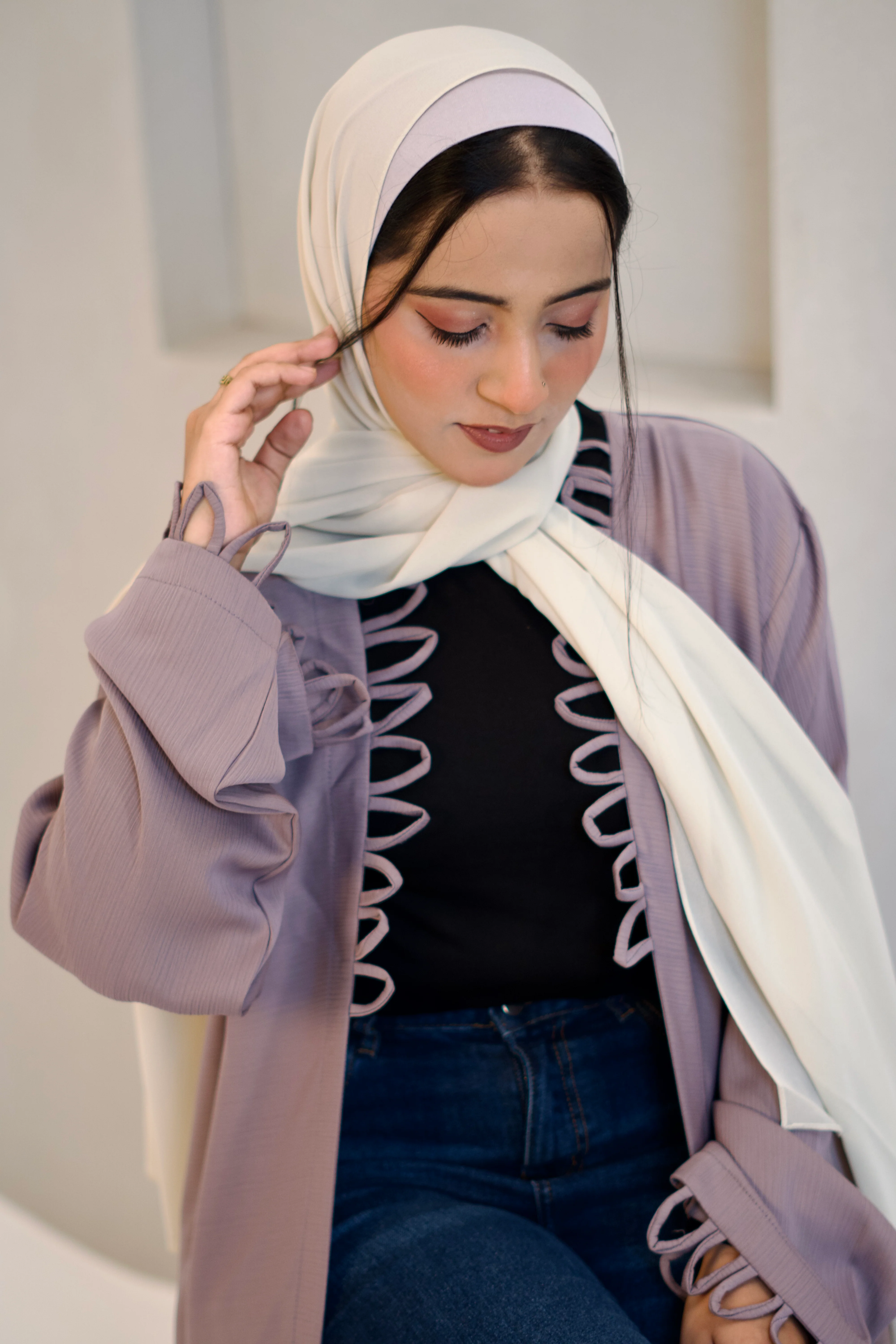 Tie Knot Shrug Abayah - Dusty Lilac - Image 4