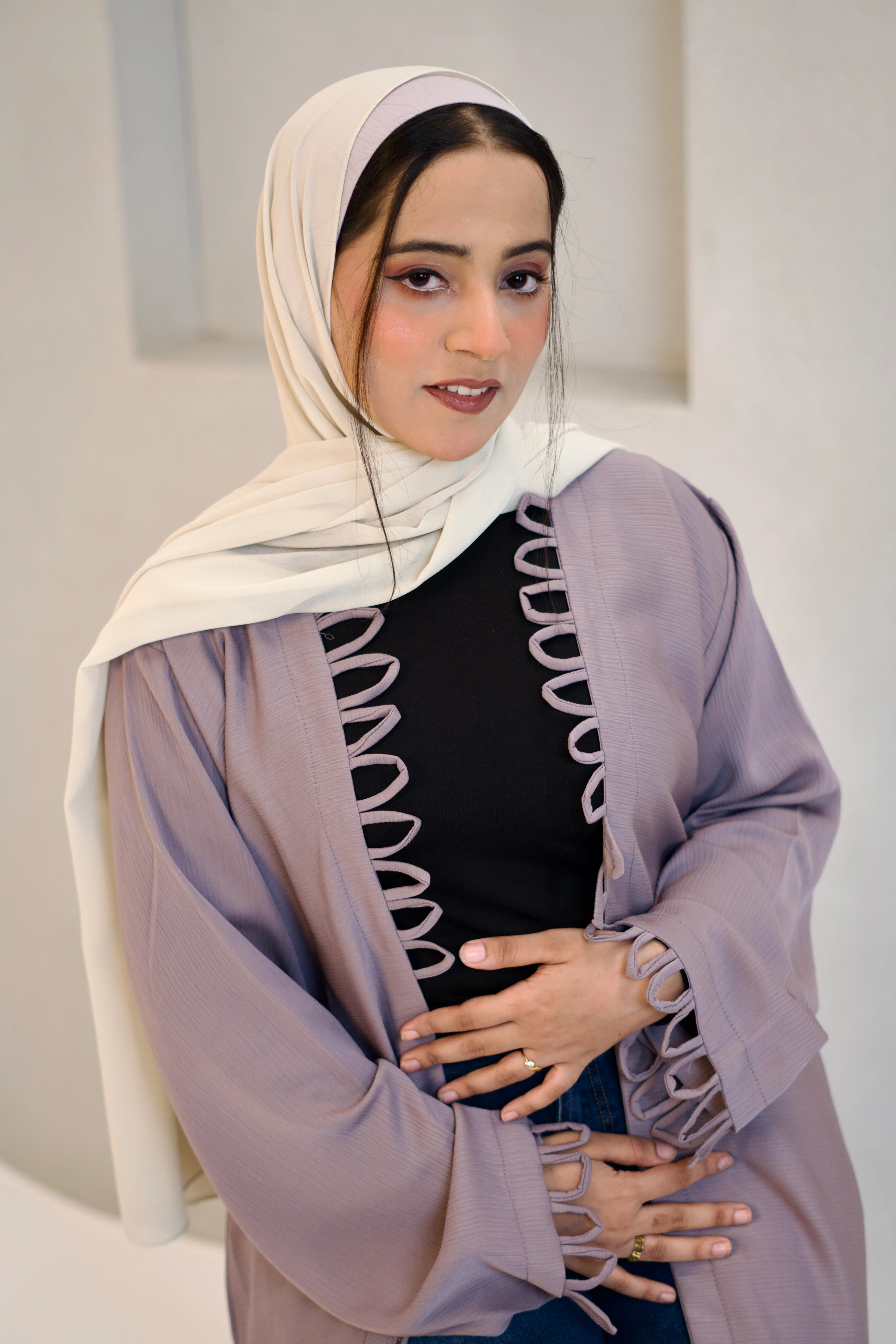 Tie Knot Shrug Abayah - Dusty Lilac - Image 7