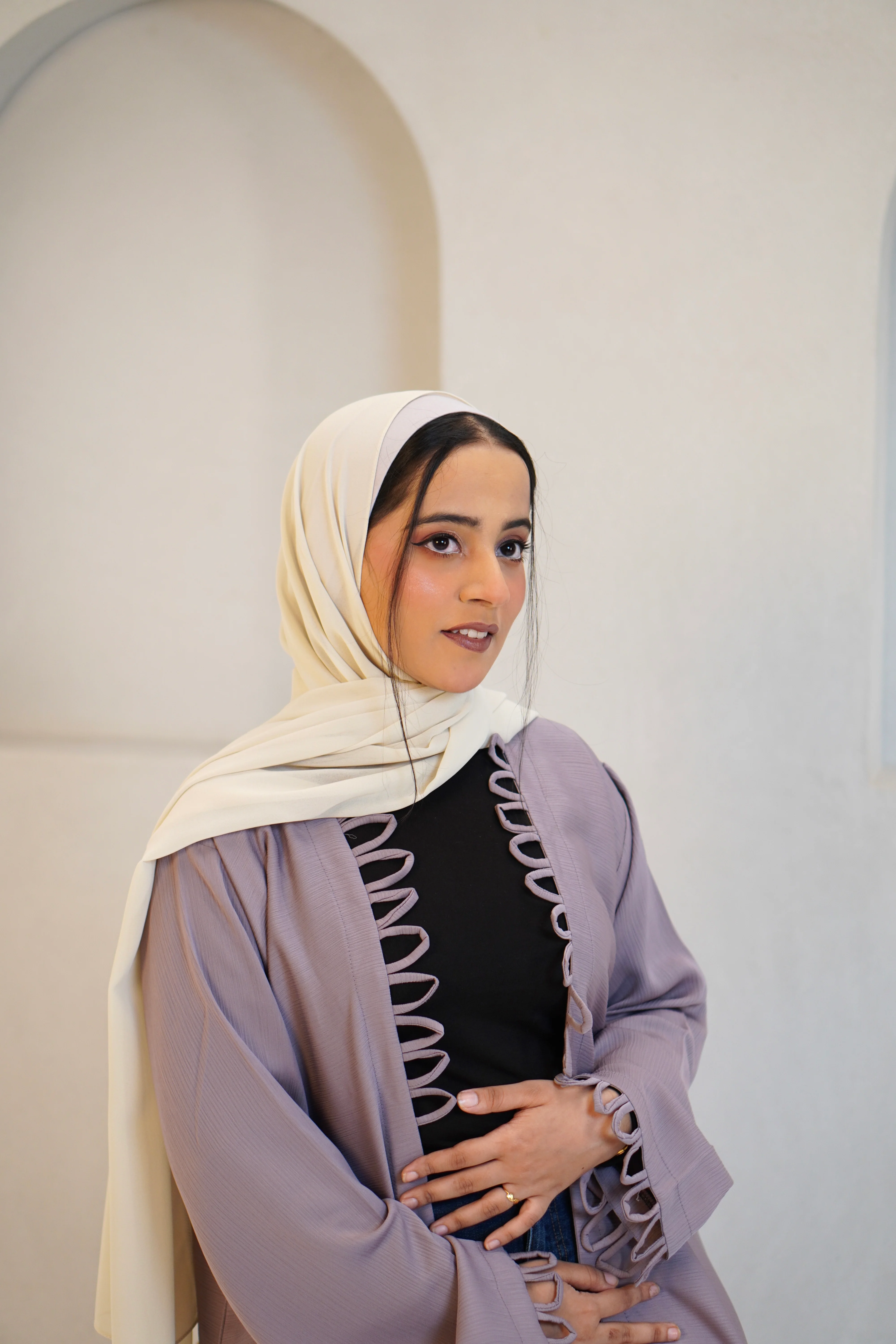 Tie Knot Shrug Abayah - Dusty Lilac - Image 8