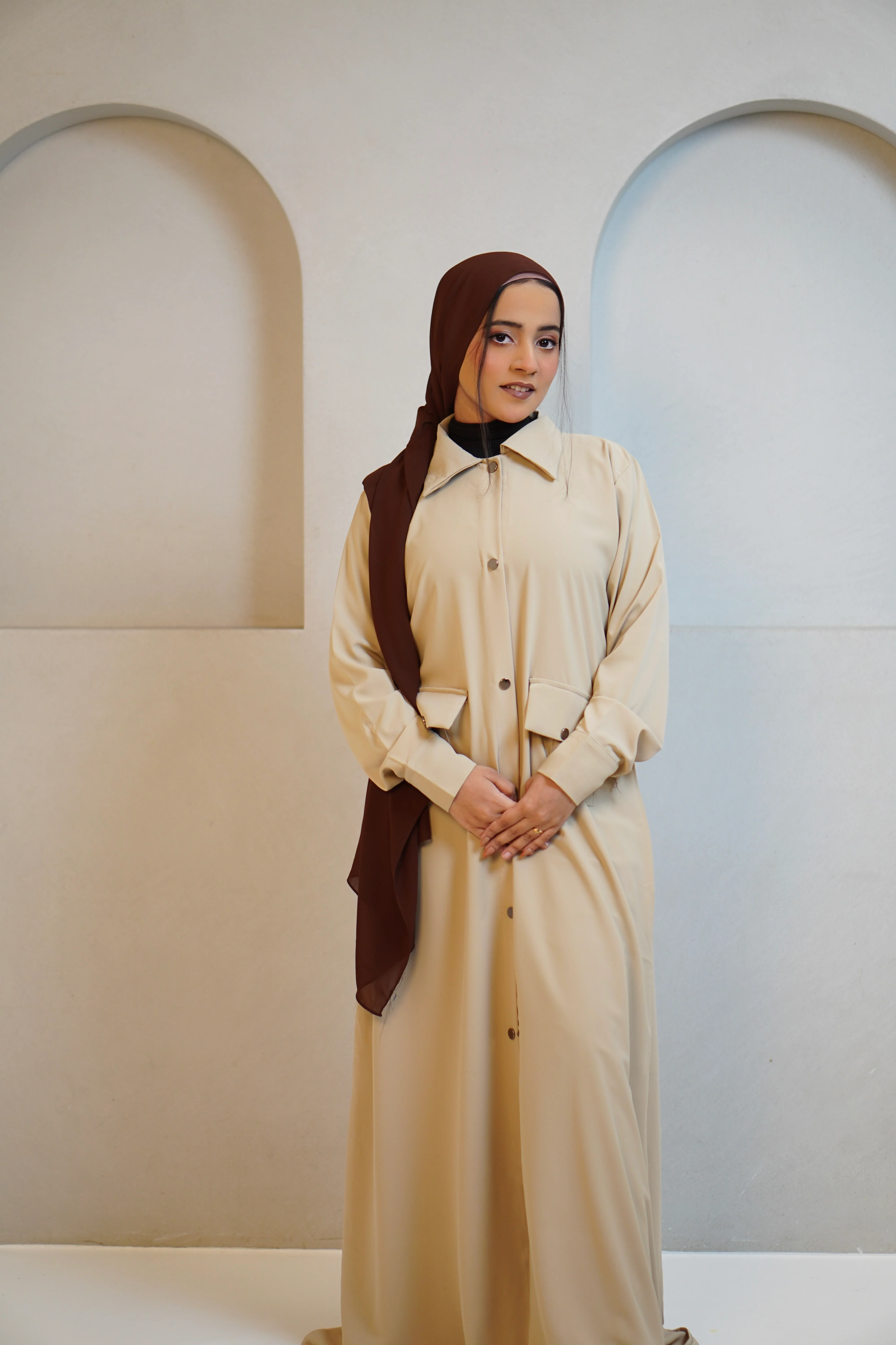 Modest Shirt Dress - Crème Beige - Image 11