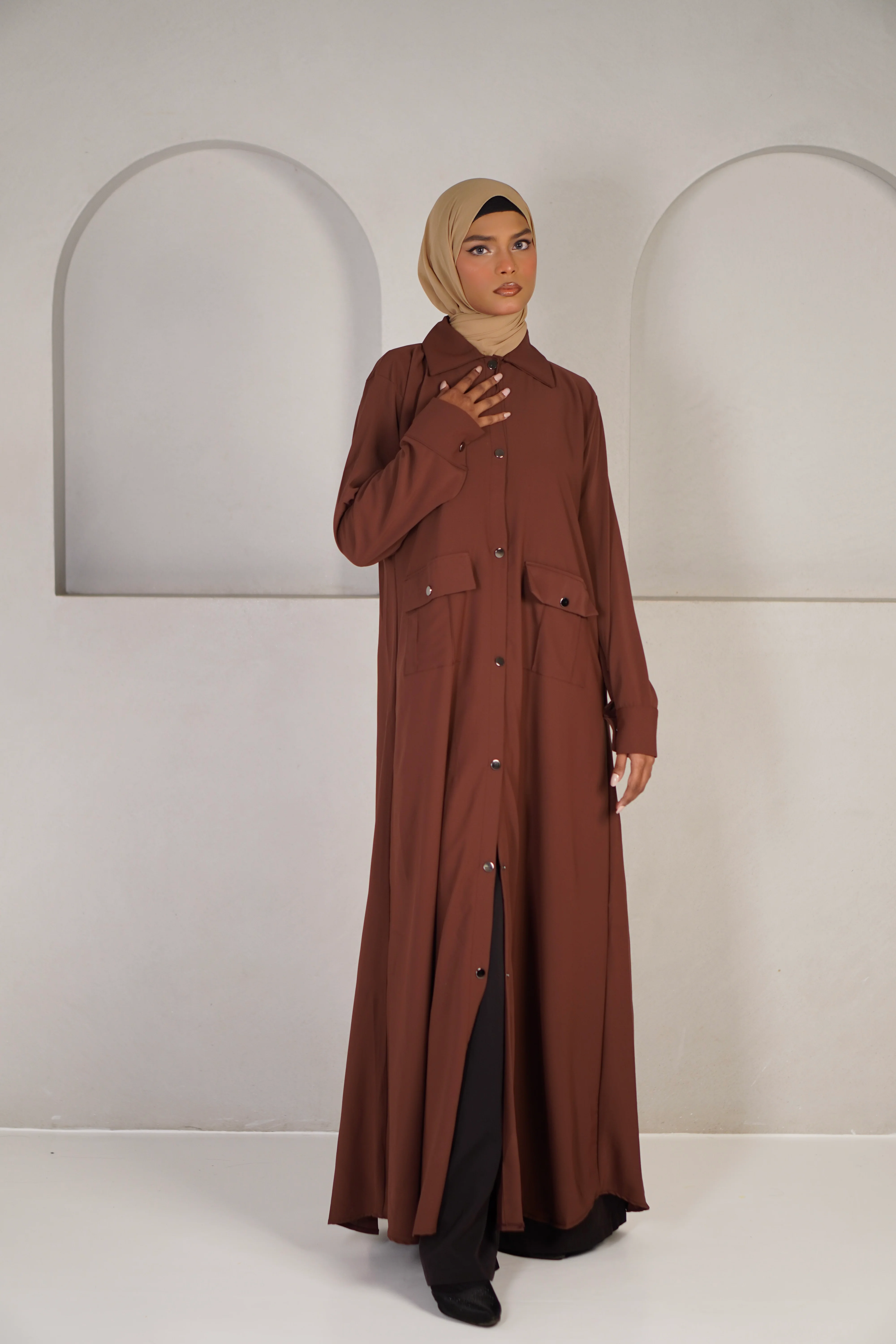 Modest Shirt Dress - Rustic Brown - Image 2