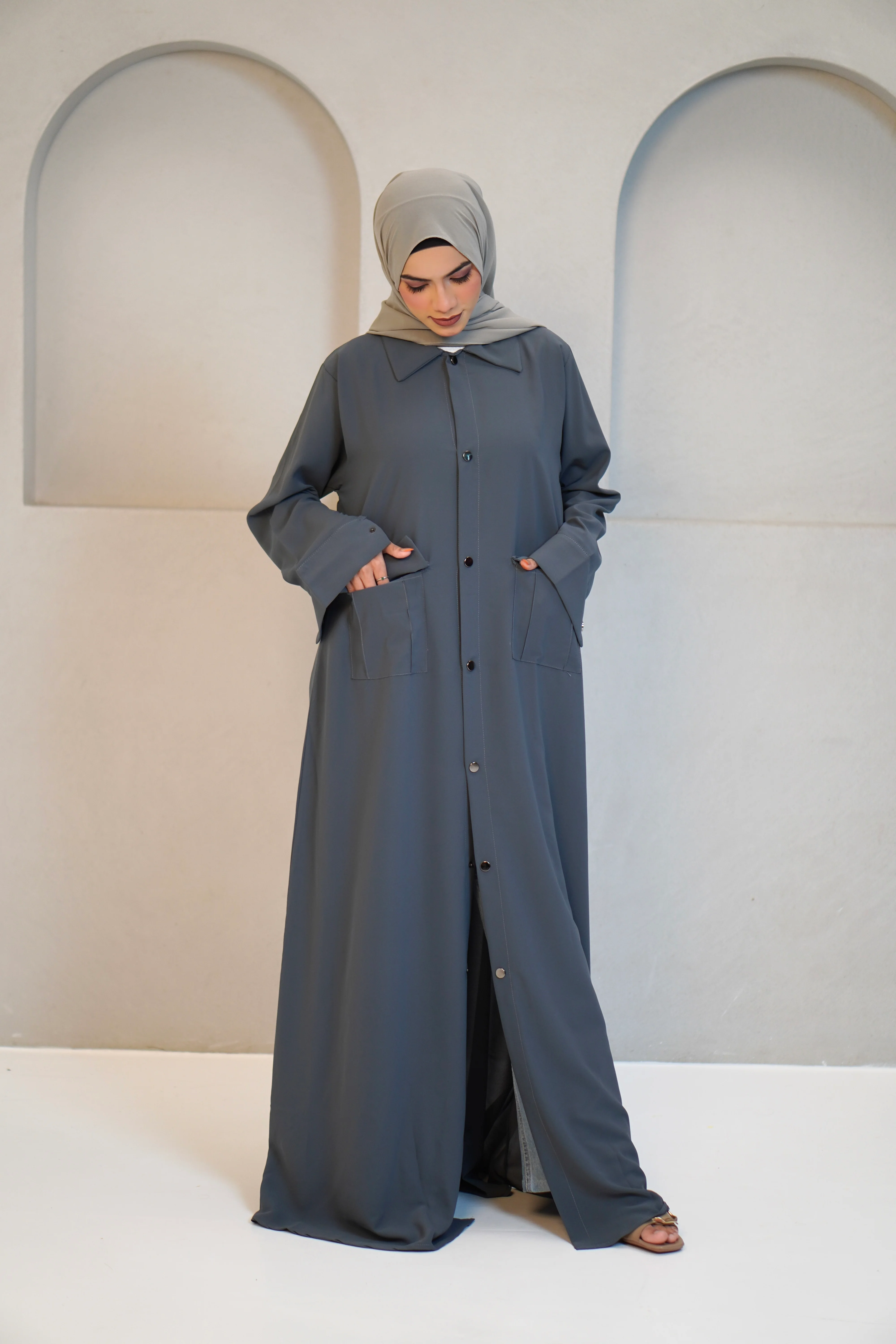 Modest Shirt Dress - Sterling Grey - Image 3