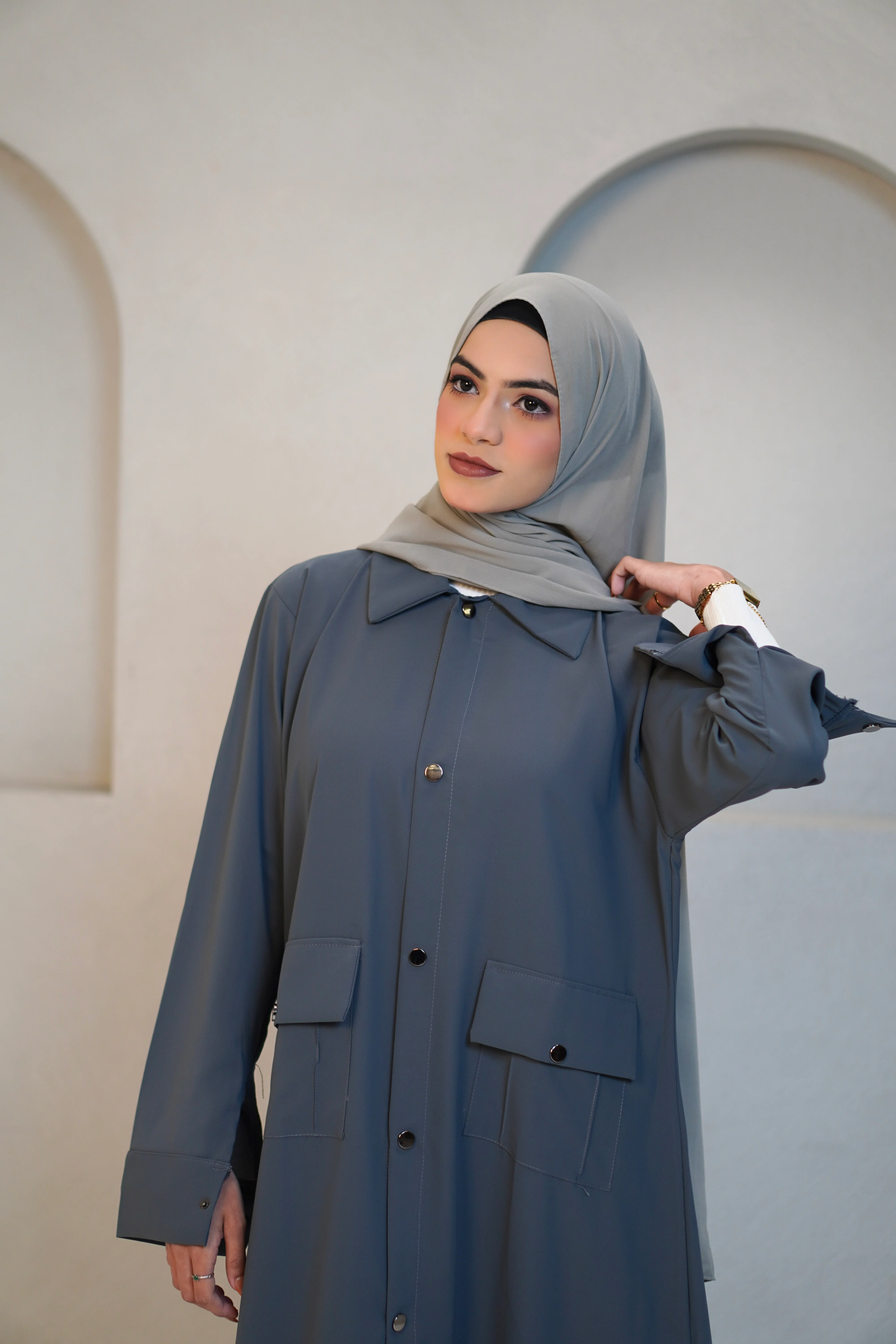 Modest Shirt Dress - Sterling Grey - Image 4