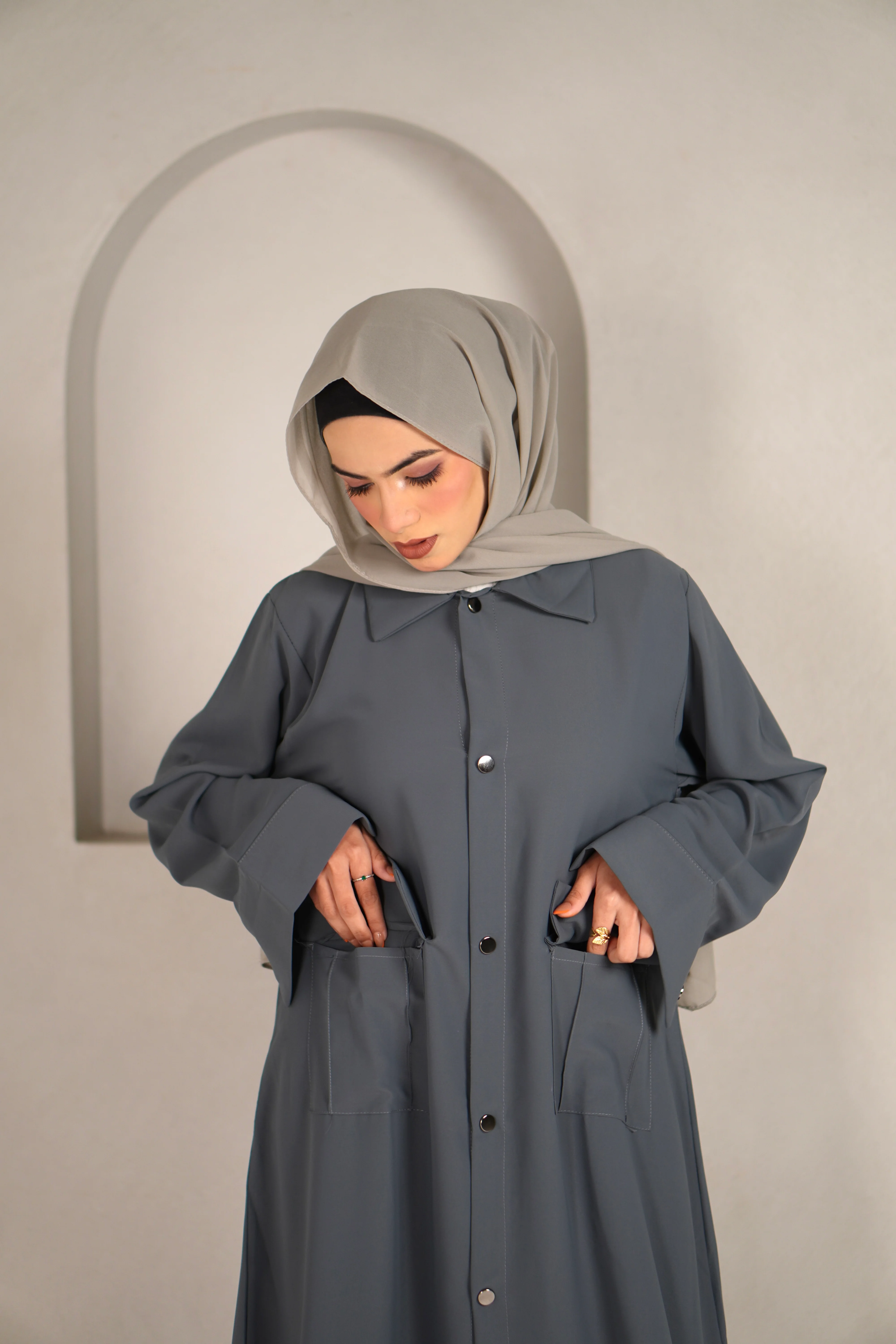 Modest Shirt Dress - Sterling Grey - Image 7