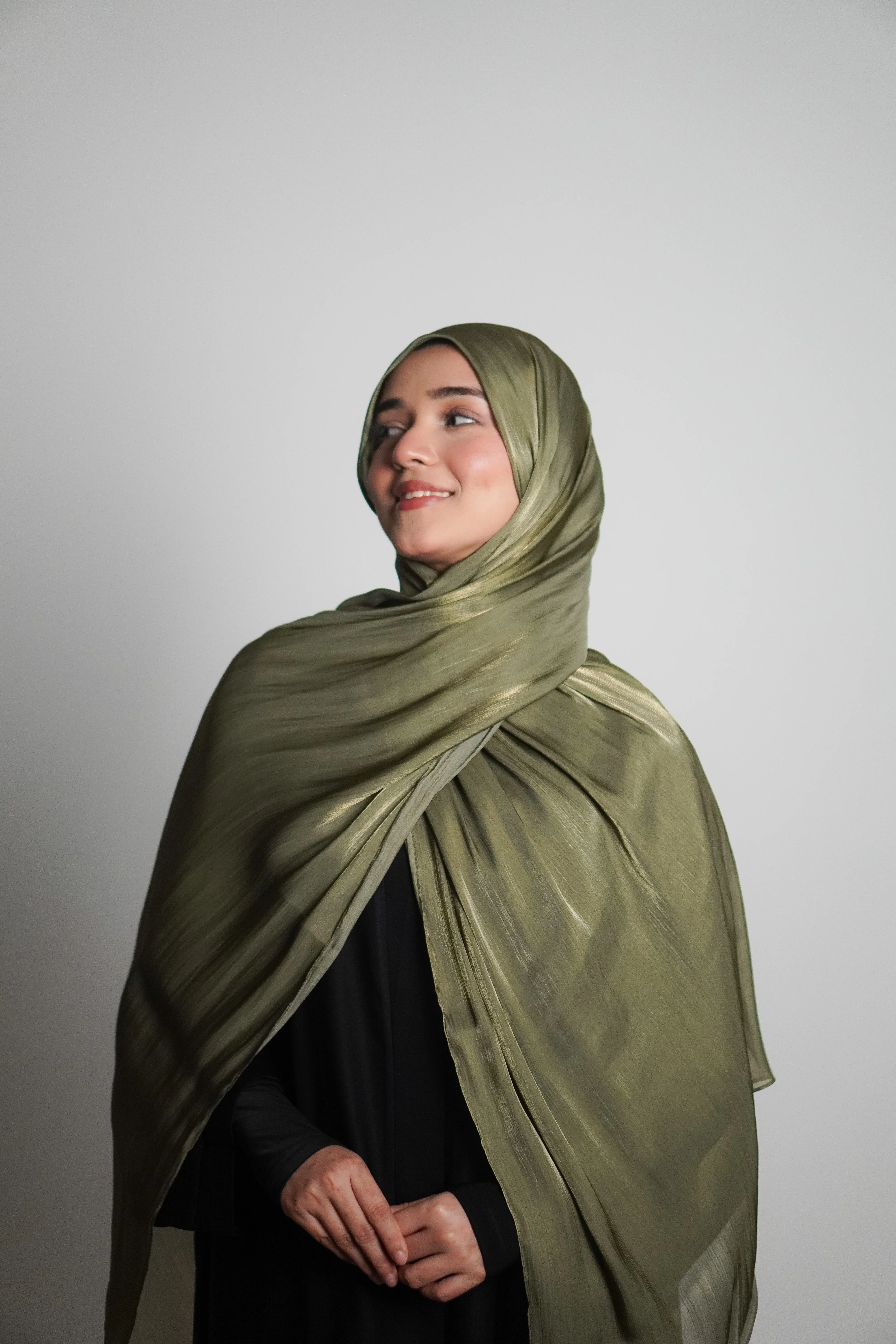 Premium Organza Hijab - Olive Green - Image 4