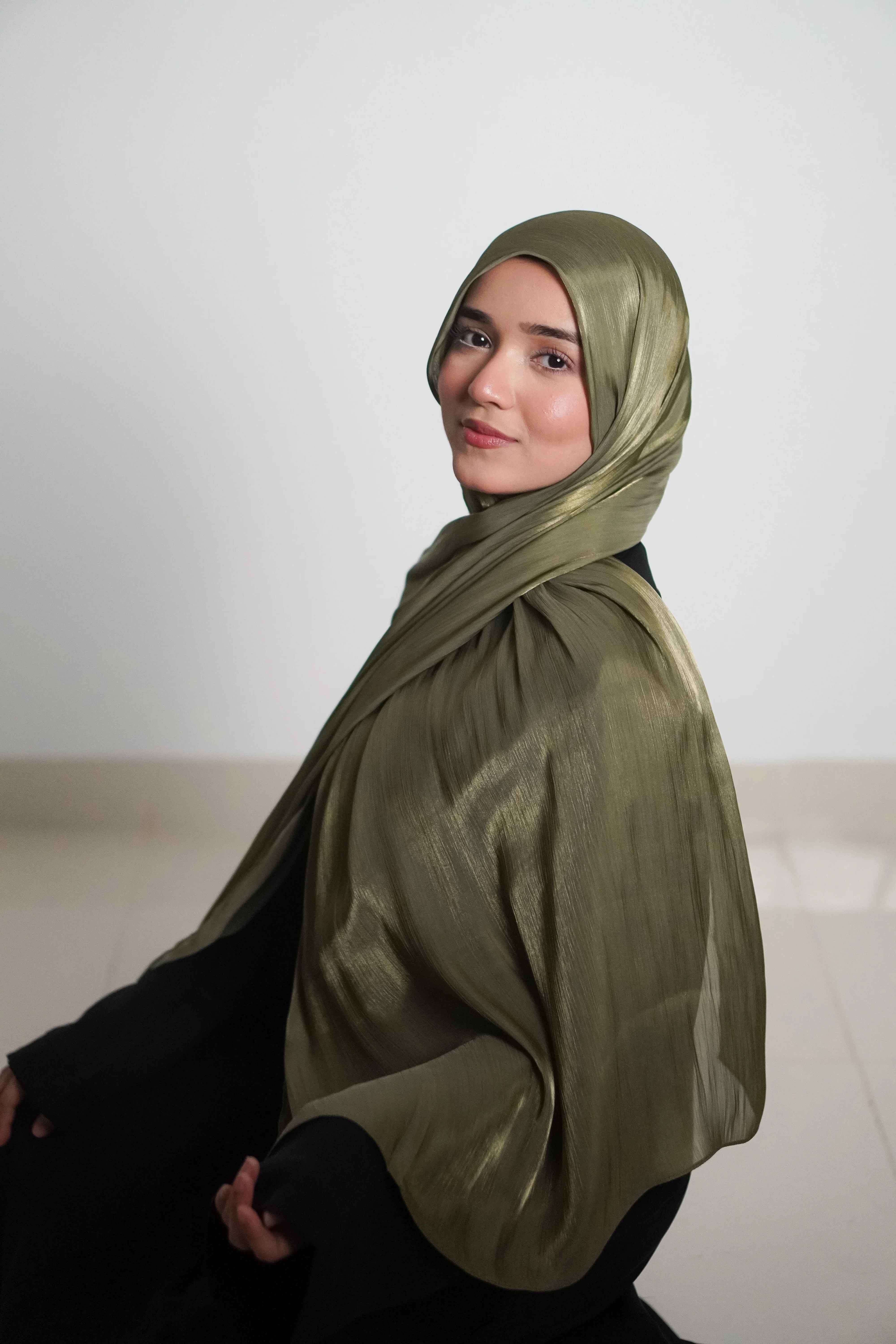 Premium Organza Hijab - Olive Green - Image 8