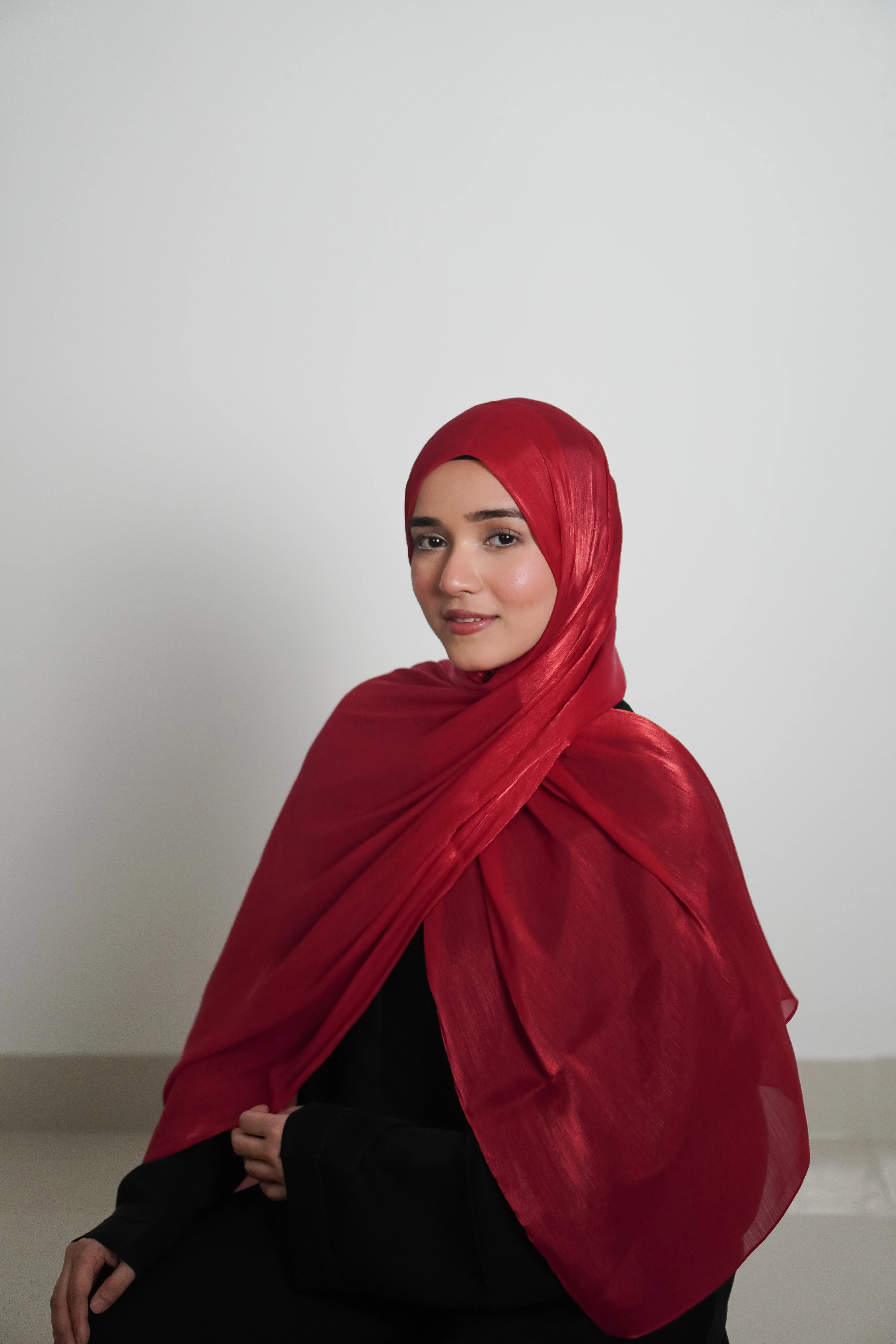 Premium Organza Hijab - Cherry Red - Image 5