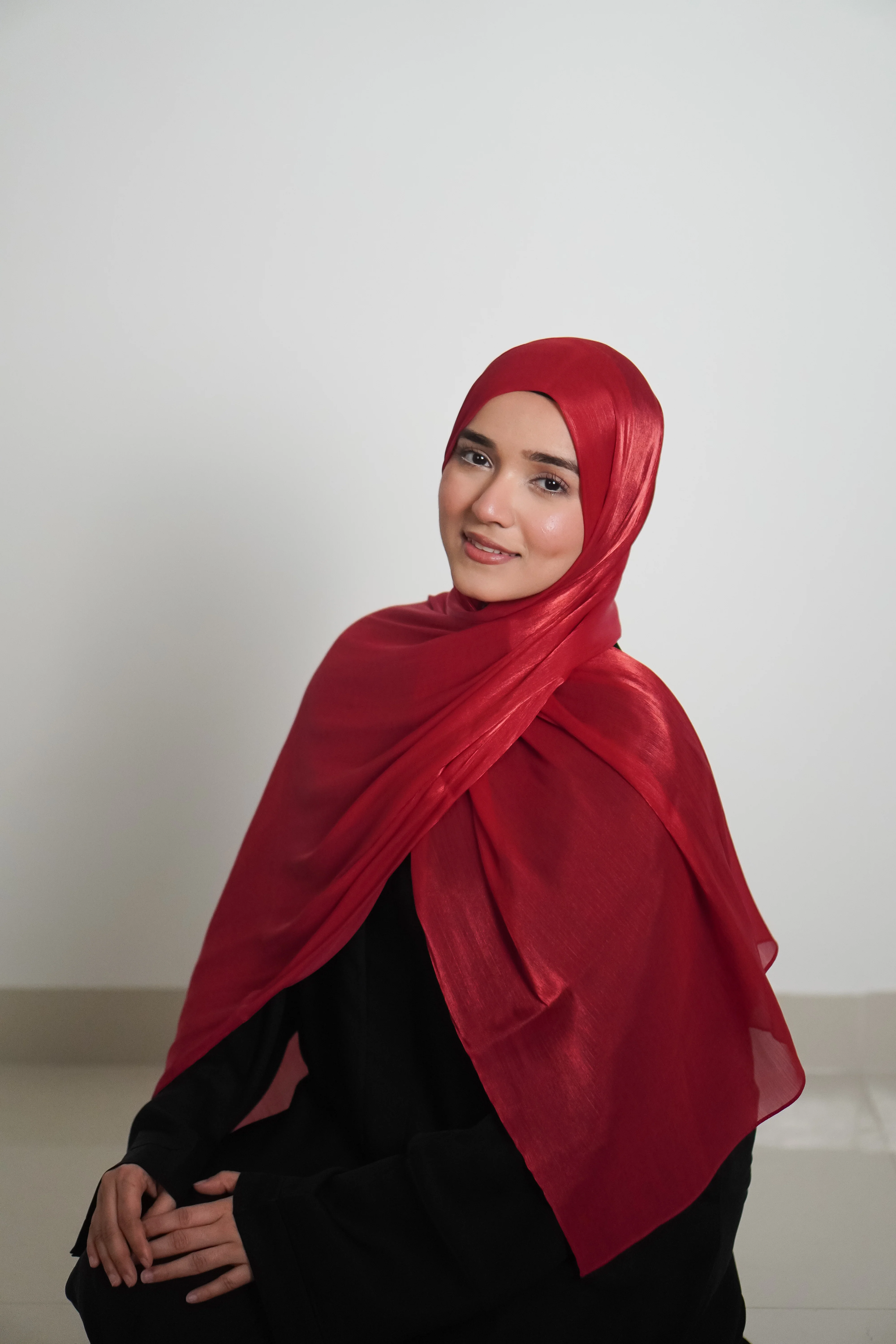 Premium Organza Hijab - Cherry Red - Image 6
