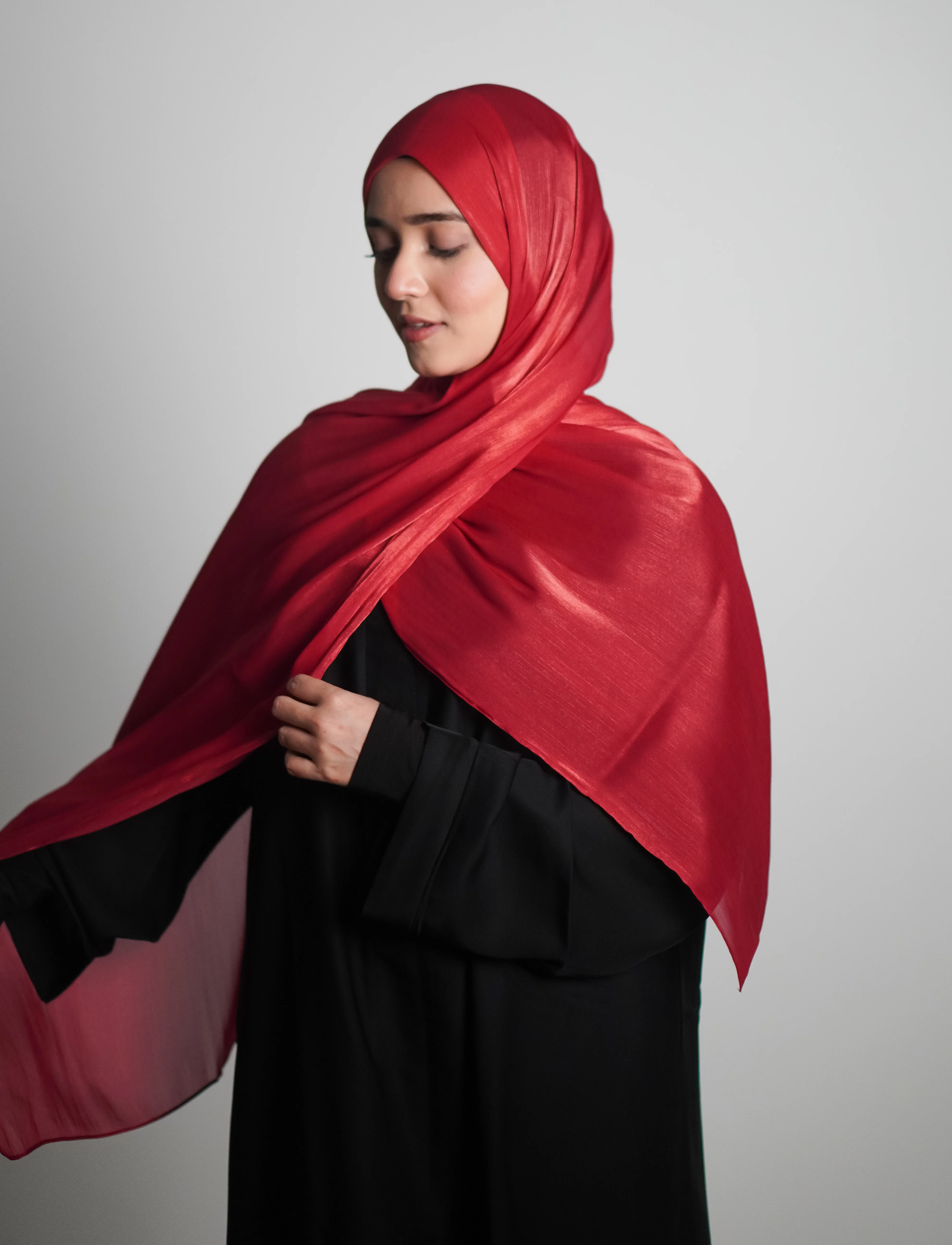 Premium Organza Hijab - Cherry Red - Image 7