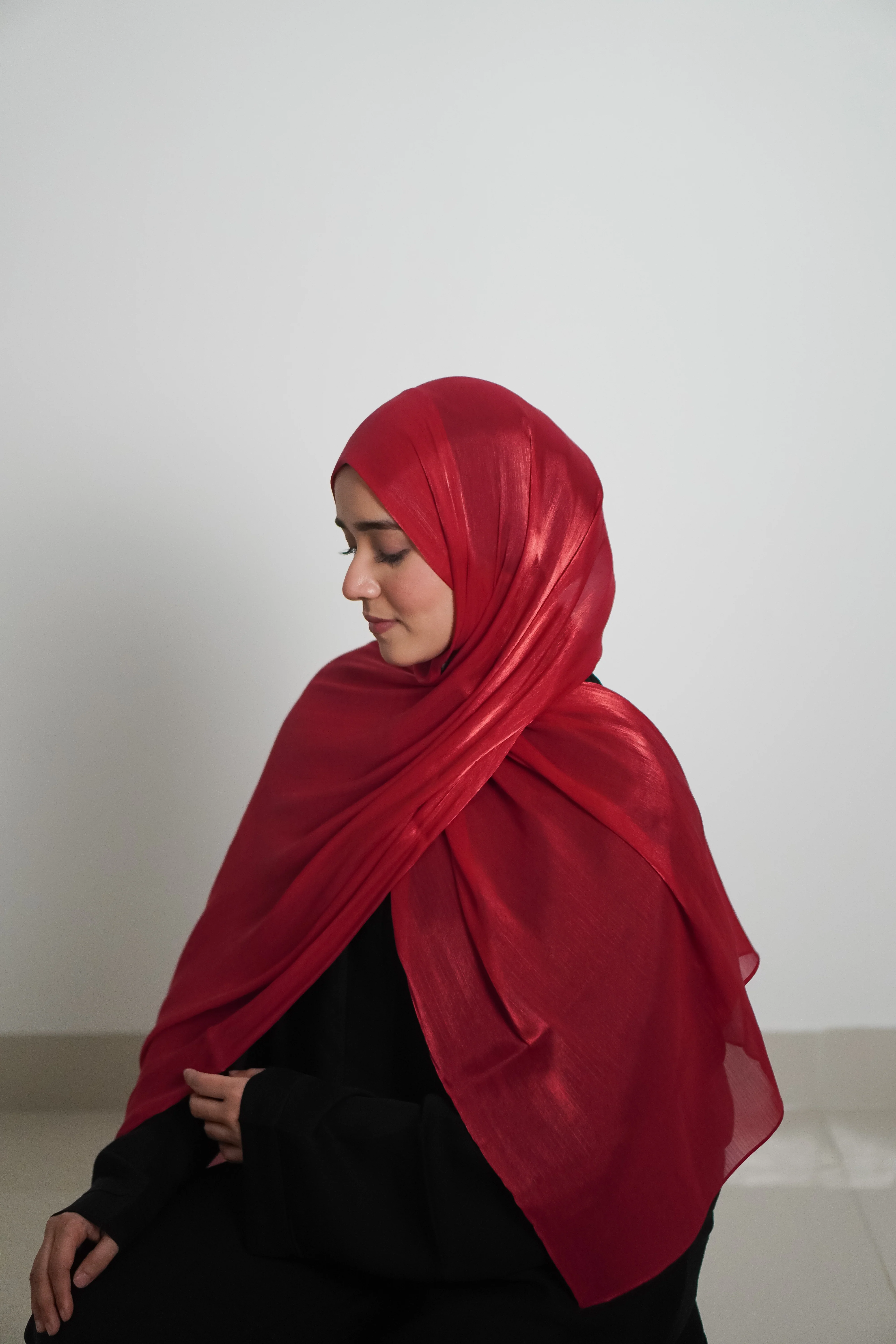 Premium Organza Hijab - Cherry Red - Image 9