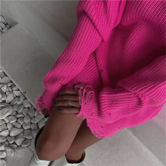 Pullover Women Sweater Dress - Oversized - Image 12