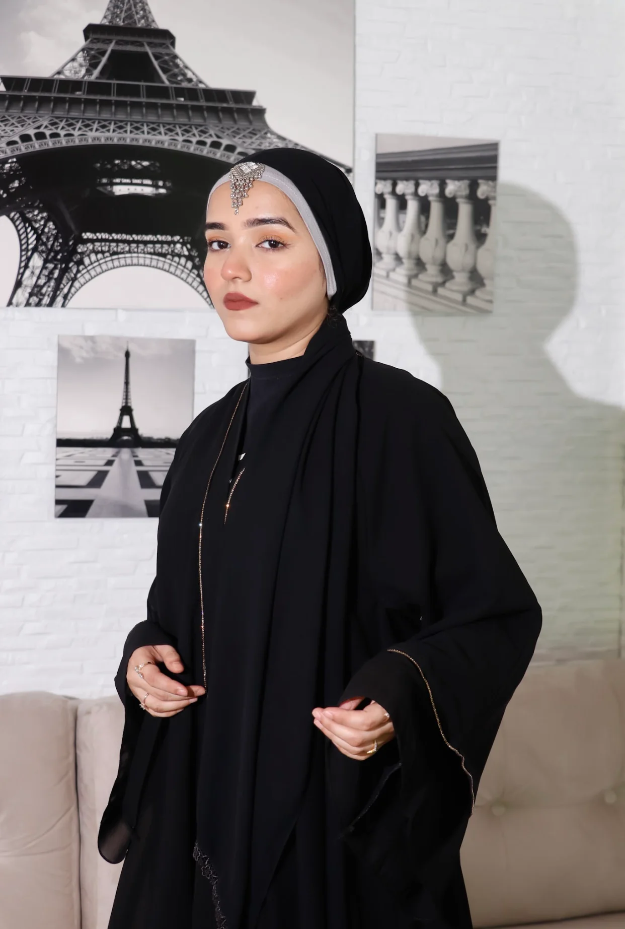 Rhinestone Abayah - Midnight Black - Image 9